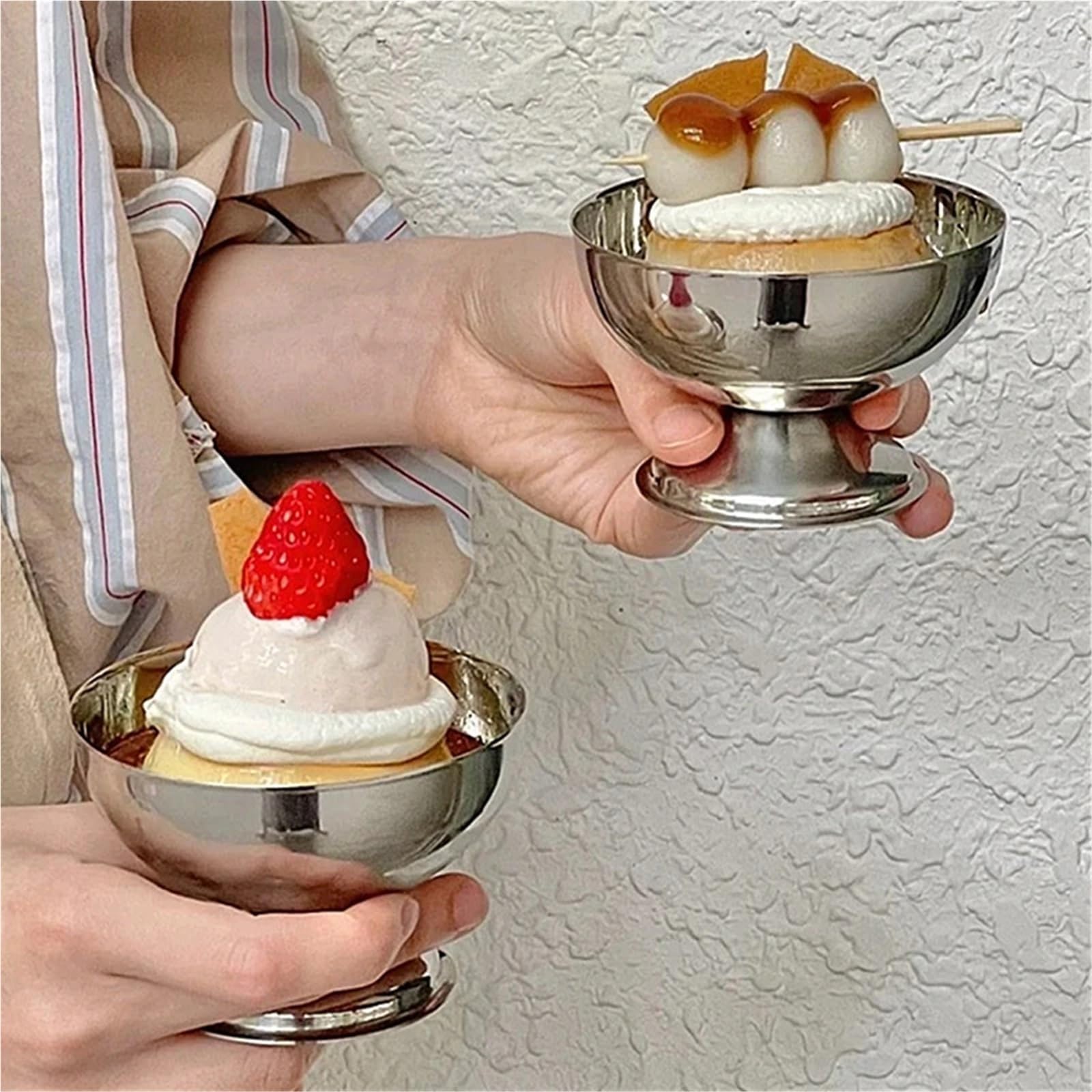 Coppe Gelato 3 Pezzi in Acciaio Inossidabile Tazza di Gelato insalatiera Dessert Piatto di Frutta Piatto di Snack Tazza di Vino Cucina di casa Bar stoviglie Forniture for Feste per Dessert(S)