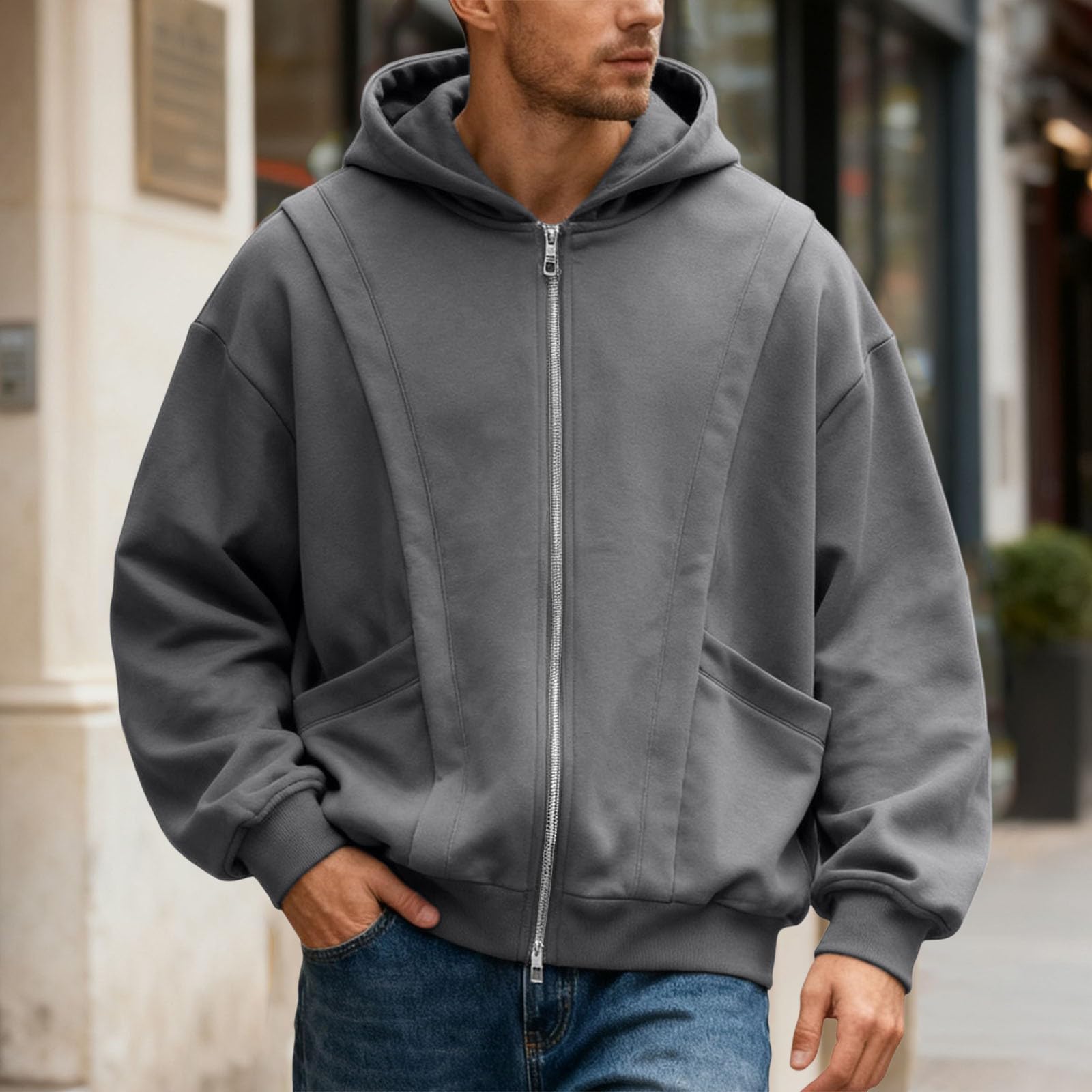 Herren Zipper Kapuzenpullover Sweatjacke Hoodie Mit Kordelzug Und Taschen