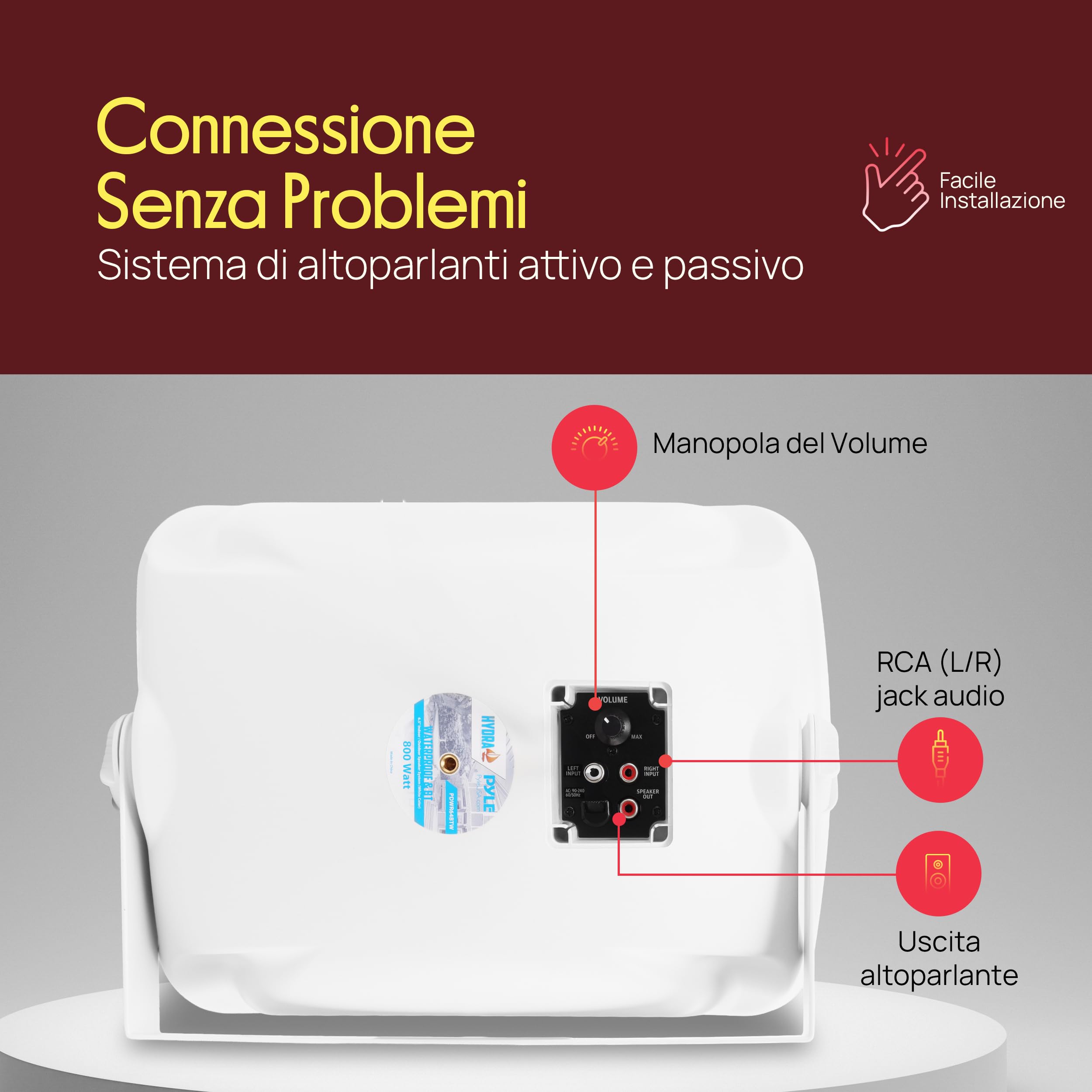 Pyle Cassa Bluetooth Speaker 2 Vie 16,5 cm 800 Watt Impermeabile Bianco