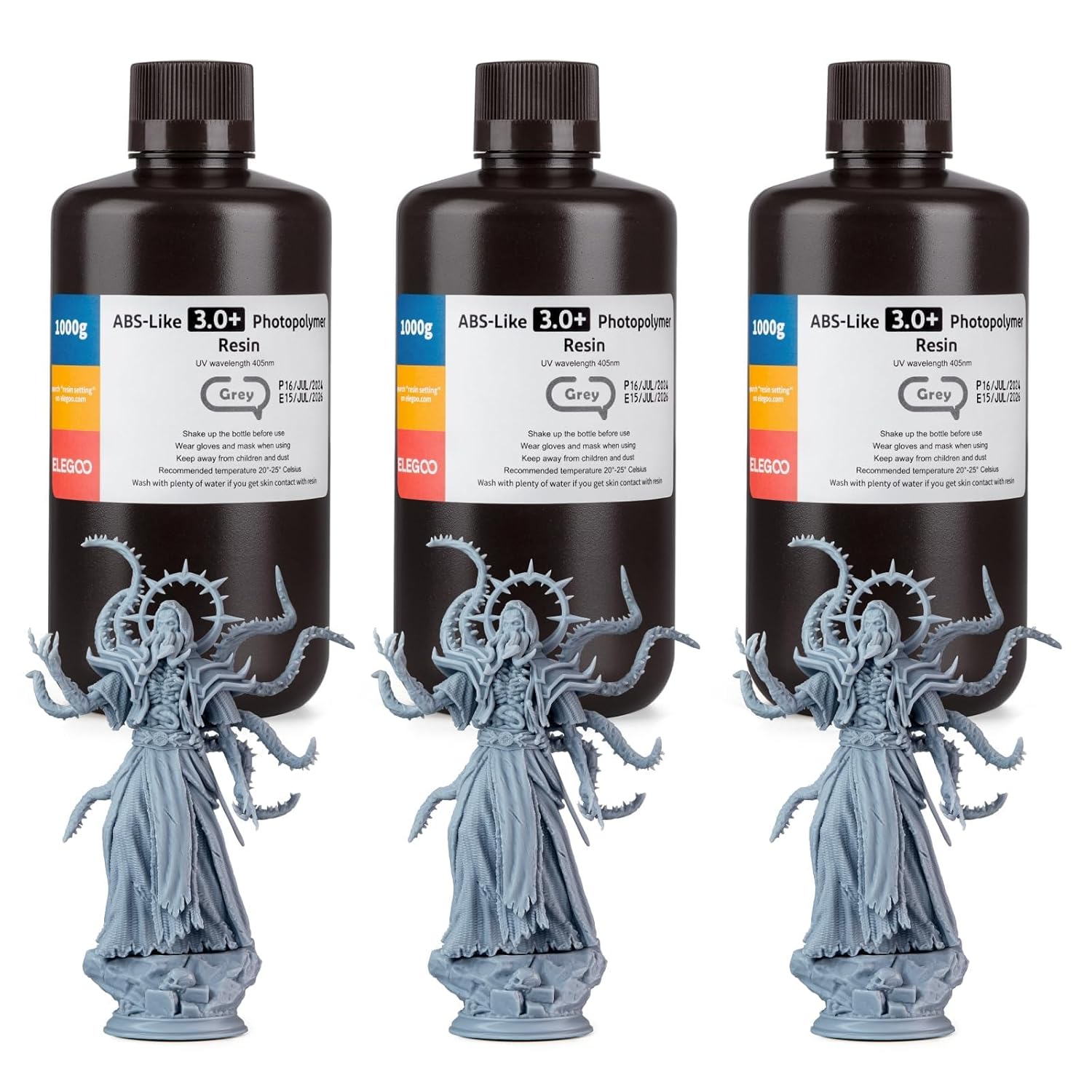 ELEGOO ABS-Like Resin 3.0+, Upgraded 3D Printer Photopolymer Resin, Higher Heat-Resistance Fast Curing High Precision Non-Brittle, Grey 3000g
