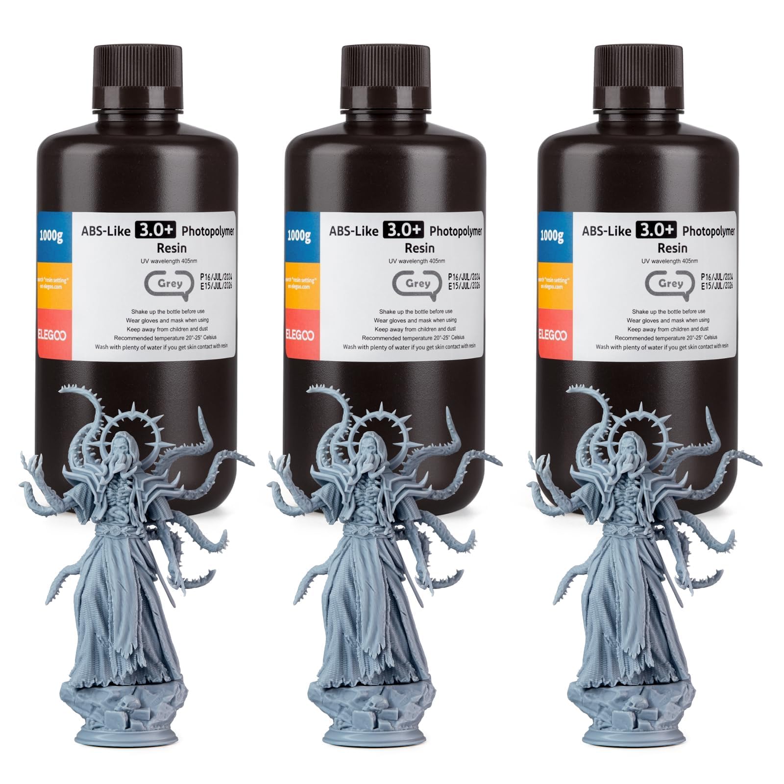 ELEGOO ABS-Like Resin 3.0+, Upgraded 3D Printer Photopolymer Resin, Higher Heat-Resistance Fast Curing High Precision Non-Brittle, Grey 3000g