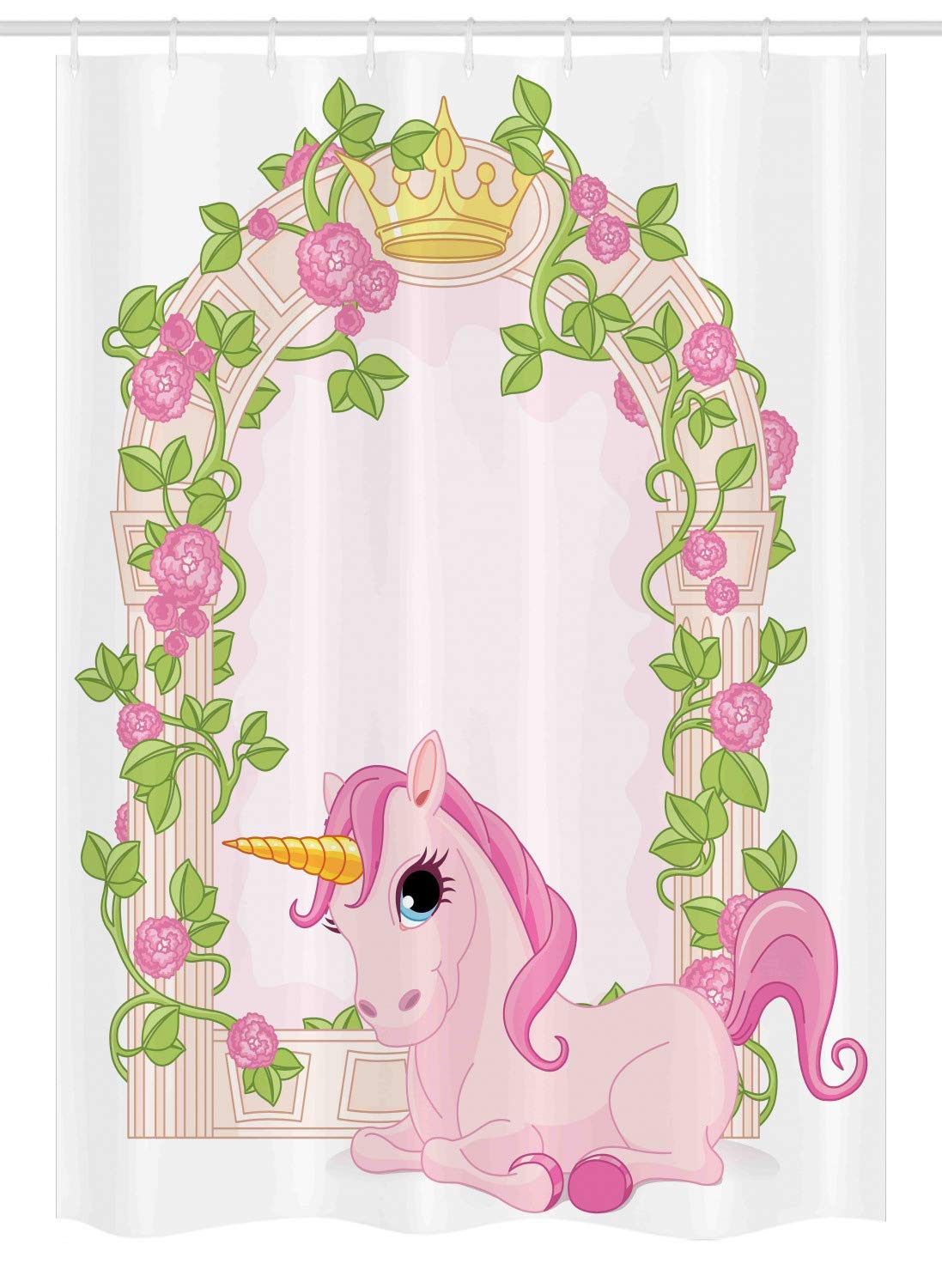 Amazon フェミニンストールシャワーカーテン バラとロマンチックな花のアーチフレーム葉ユニコーンマジックイラスト フック付きファブリックバスルームの装飾セット ベージュピンク 180x180 Cm シャワーカーテン ホーム キッチン オンライン通販