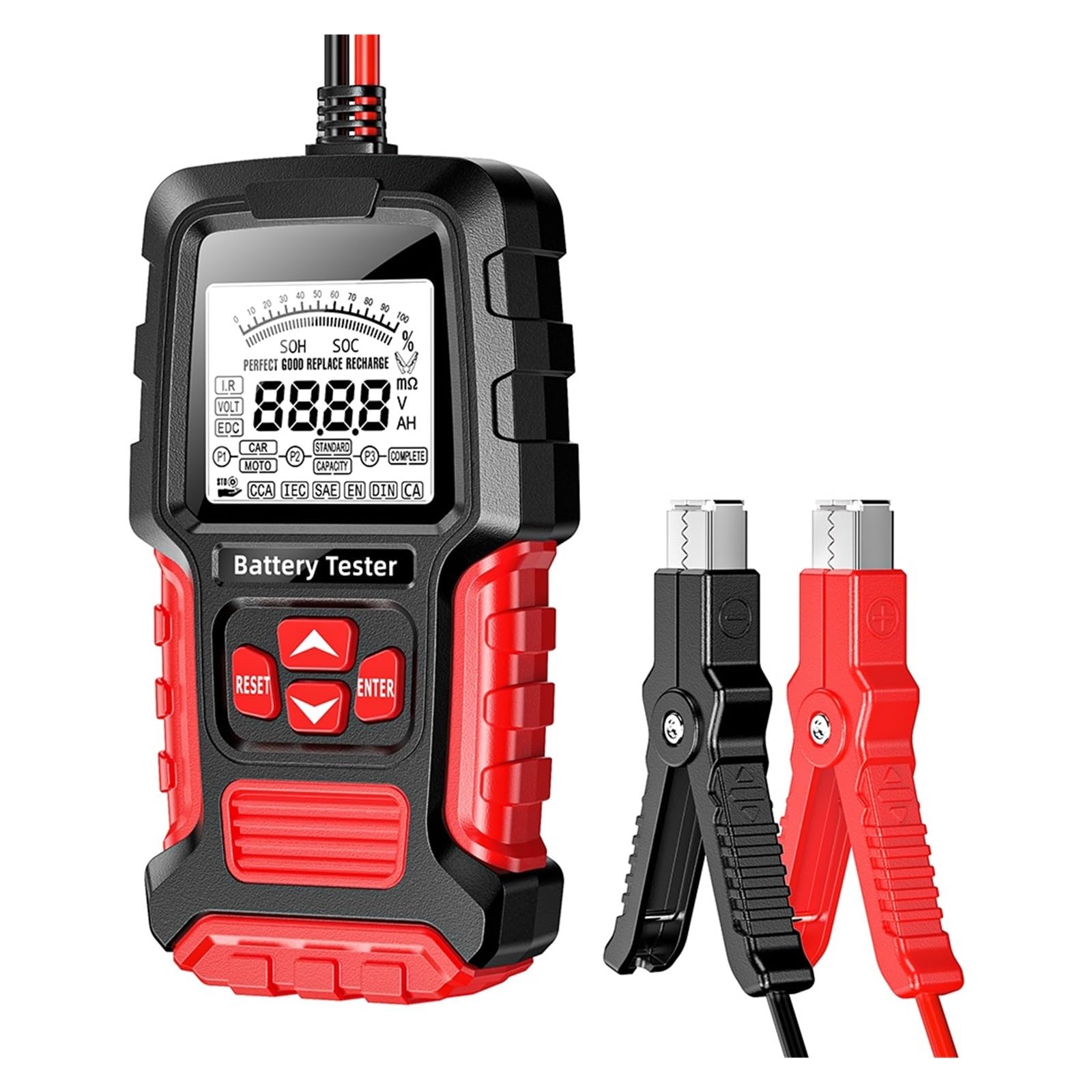 Probador De Batería De Coche 12V 24V Analizador De Batería LCD Herramienta De Prueba Escáner Analizador Digital De Diagnóstico Probador For Coche Camión Motocicleta FáCil De Usar(Red)