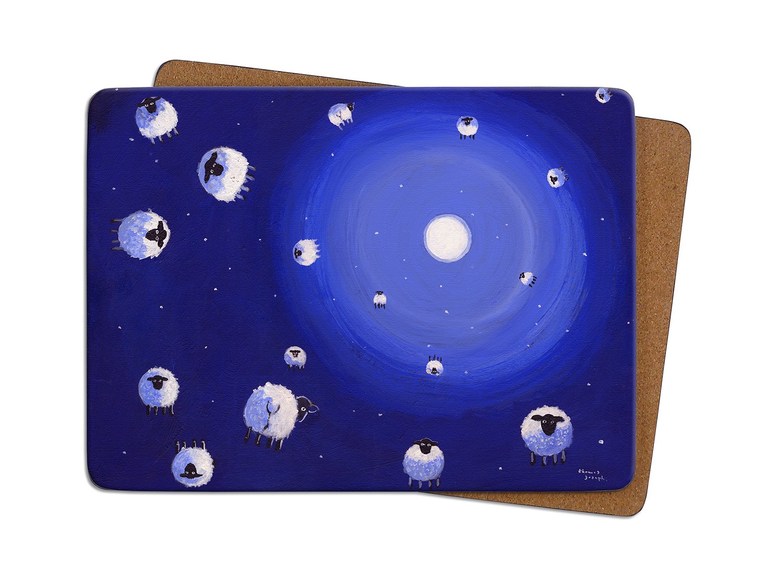 Morrigan Ltd Blue Thomas Joseph Ewe-Niverse Table Mat - Sheep Gift Placemat With Cork Backing - 290Mm X 215Mm