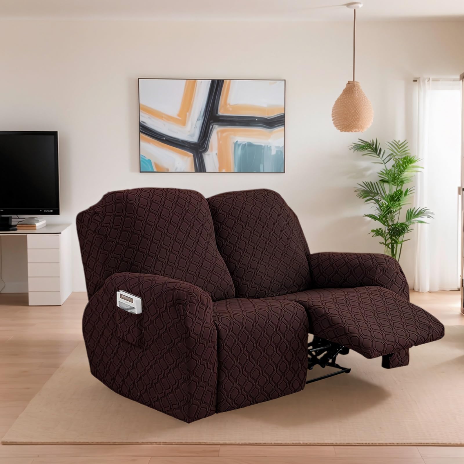OKUYUK - Funda para silla reclinable, 4 piezas, fundas elásticas para silla reclinable, suave, protector de muebles para perros y gatos (café, 2 plazas)