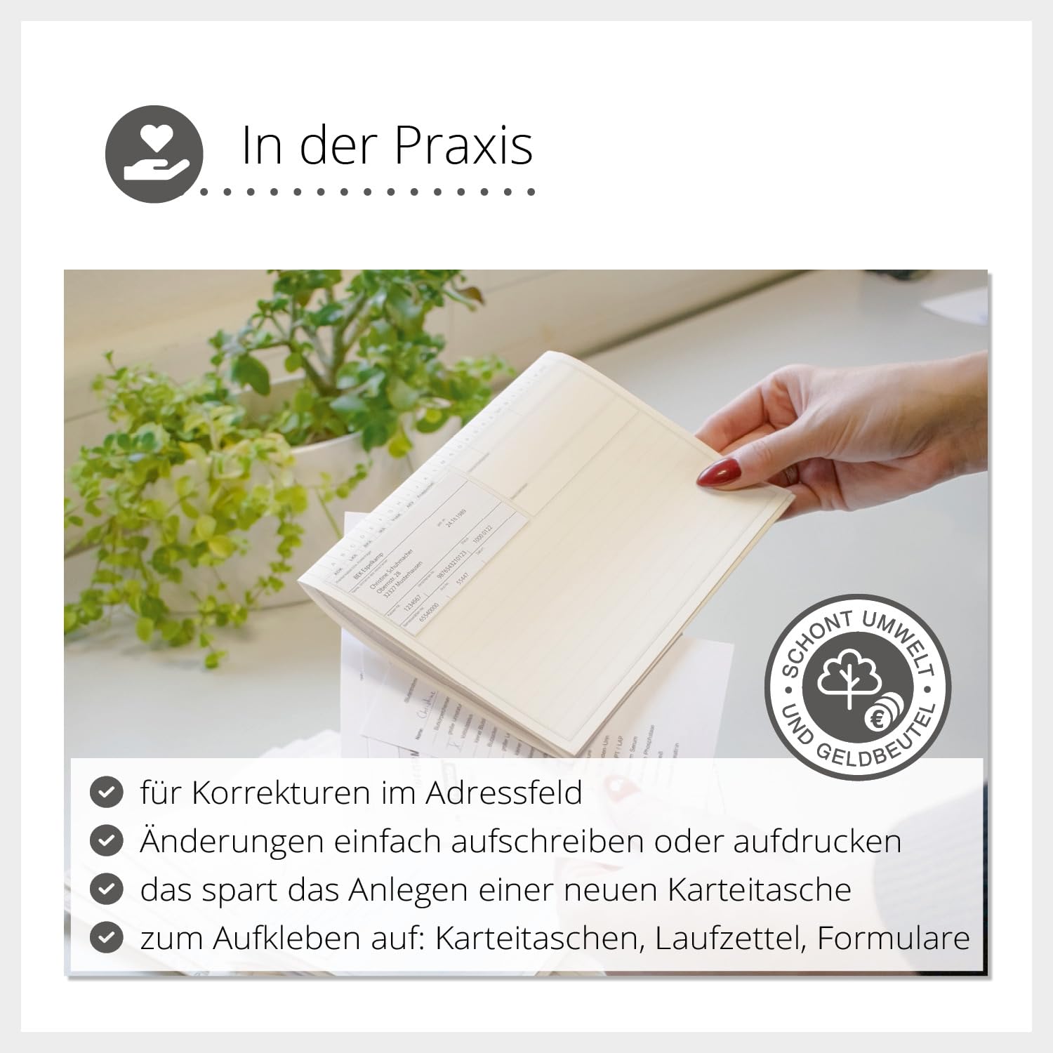 Adressfeldetiketten für Praxisformulare Patientenkartei | 500 Stück | Weiß