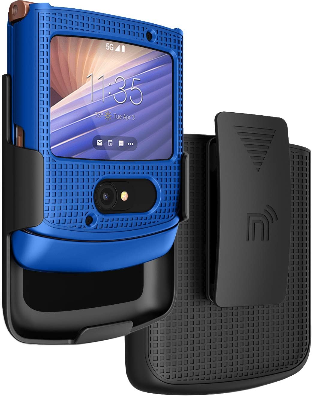 Case with Clip for Motorola RAZR 5G Flip Phone, Nakedcellphone [Cobalt Blue] Hard Shell Slim Cover with [Rotating/Ratchet] Belt Hip Holster Holder Combo for Moto RAZR 5G Flip Phone (2020) XT2071