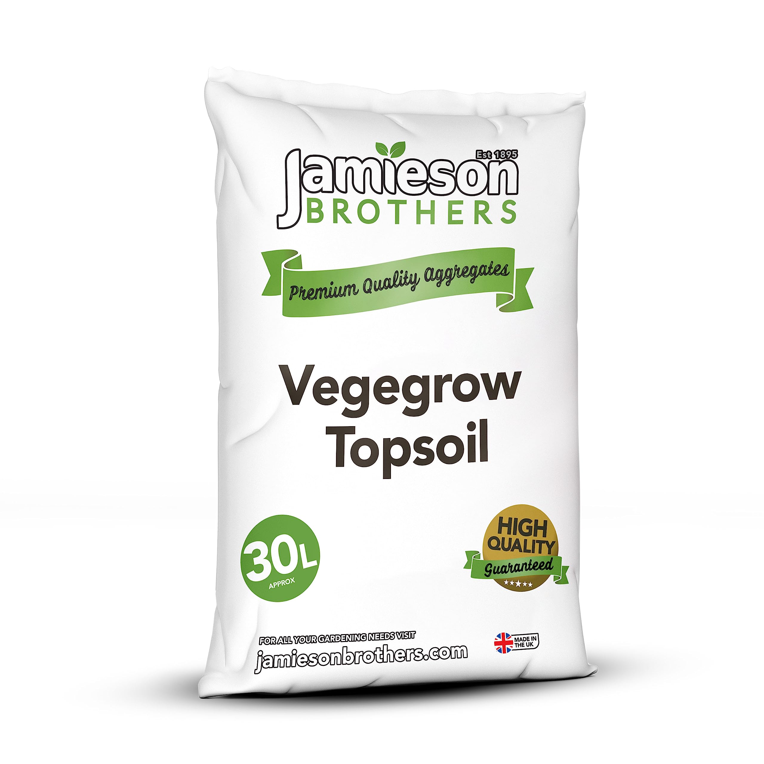 Vegegrow Top Soil 30L Nutrient Rich Blended With Organic Compost Ideal For Vegetables - Can be used in Raised Beds, Planters & Tubs By Jamieson Brothers