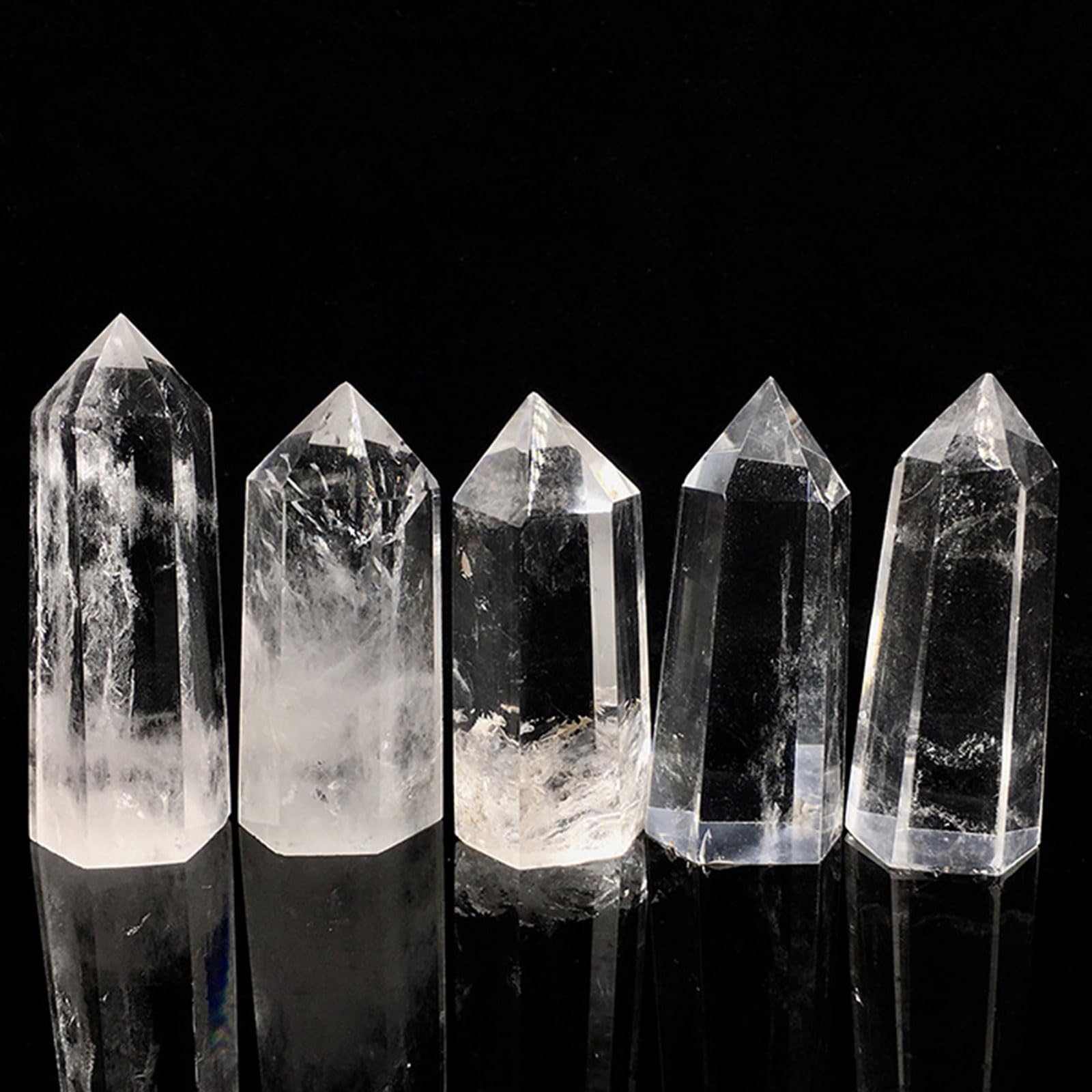 3PC natürlicher Bergkristall-Stab Reiki-Heilkristallpunkt | Weißer Kristallsäulenstein, sechseckiger Obelisk, Heimbüro-Dekoration, Meditationstherapie