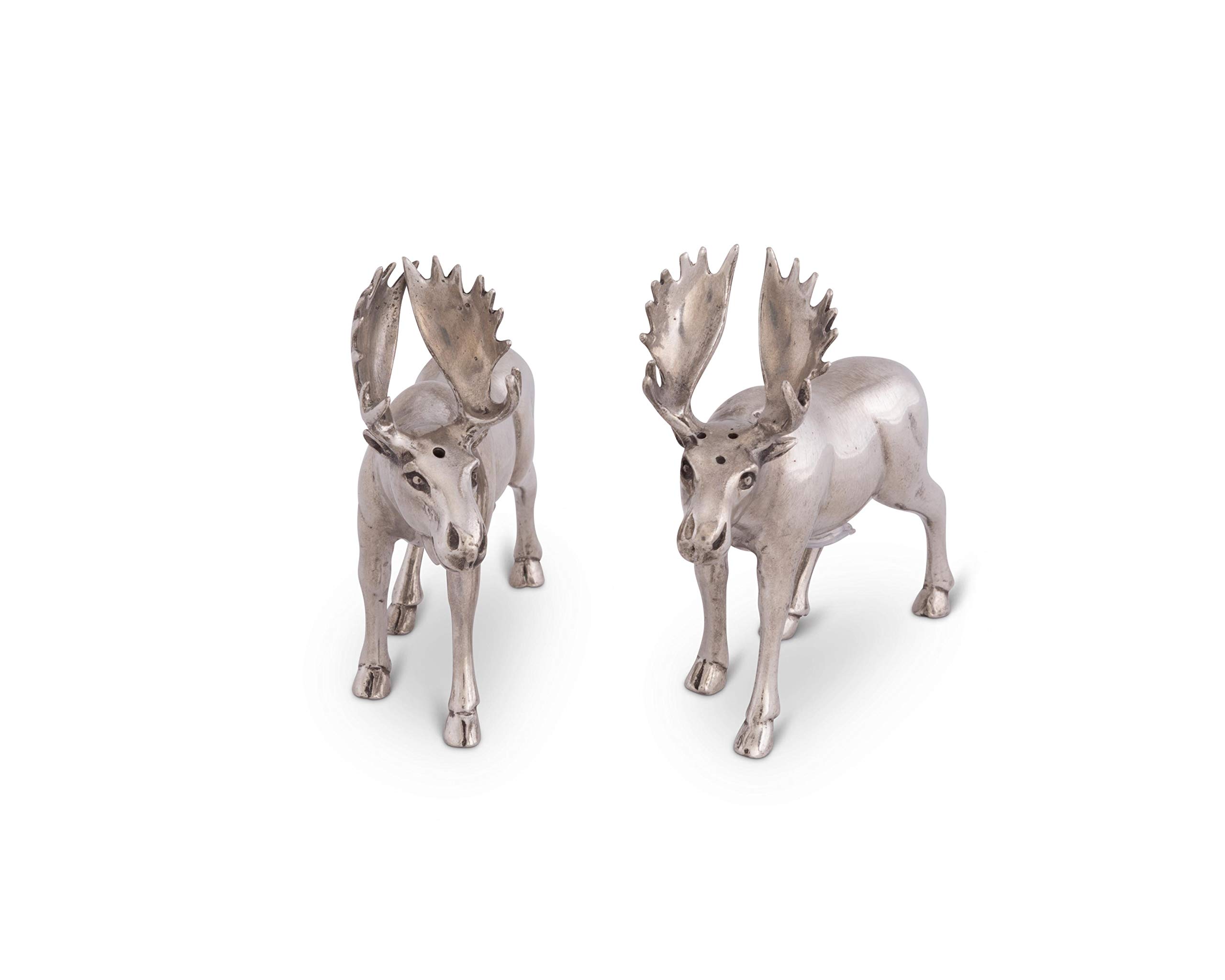 Vagabond HousePewter Metal Moose Salt and Pepper Set Artisan Designer Handcrafted for Cabin Lodge Mountain Décor 4.5 inch Tall