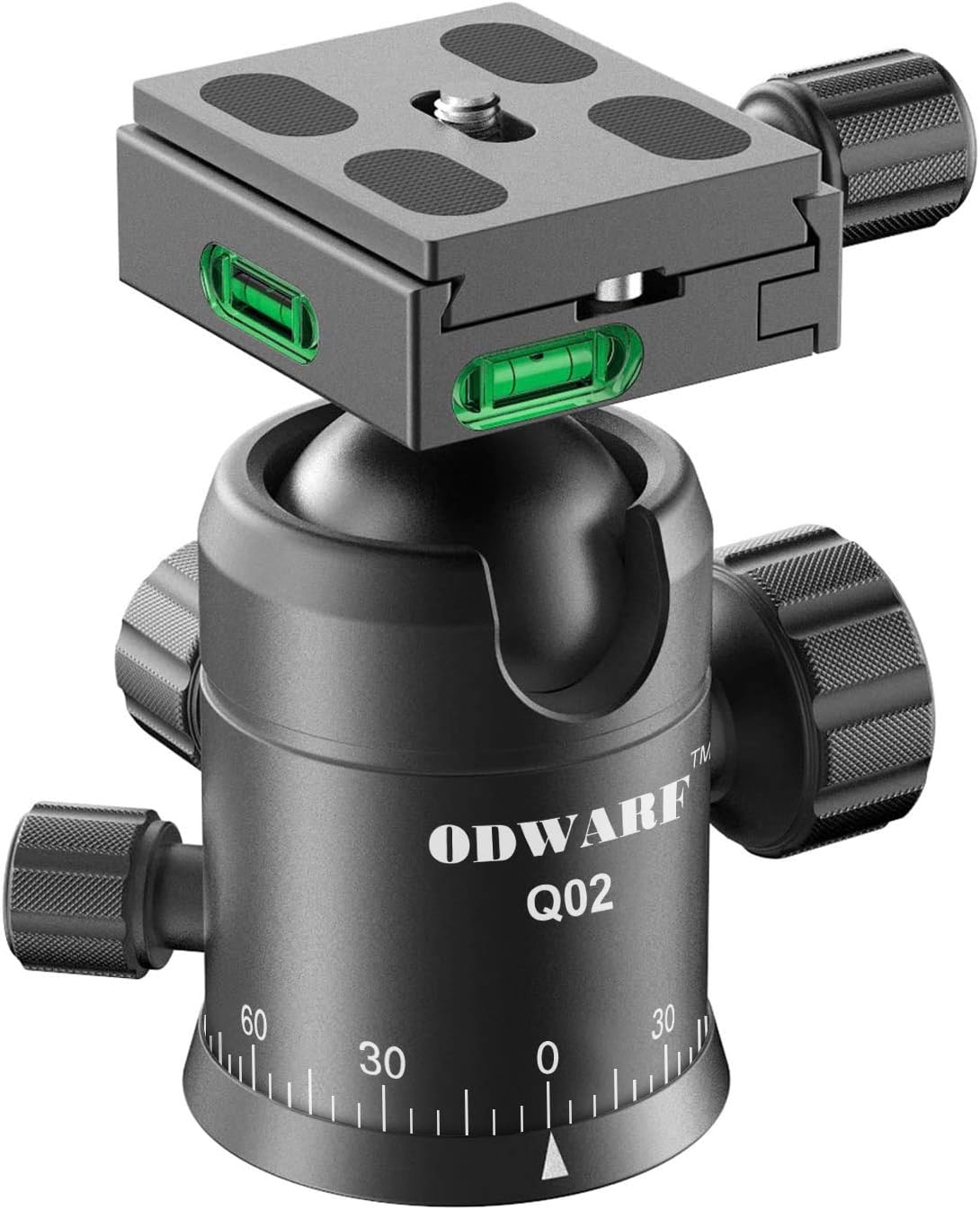 ODWARF Q02U Professional Camera Tripod Ball Head With 1/4 Inch Arca Swiss Quick Fast Plate includes Bubble Level, Max Loading 33lbs Ballhead for Tripod,Monopod,Slider,DSLR Camera,Camcorder