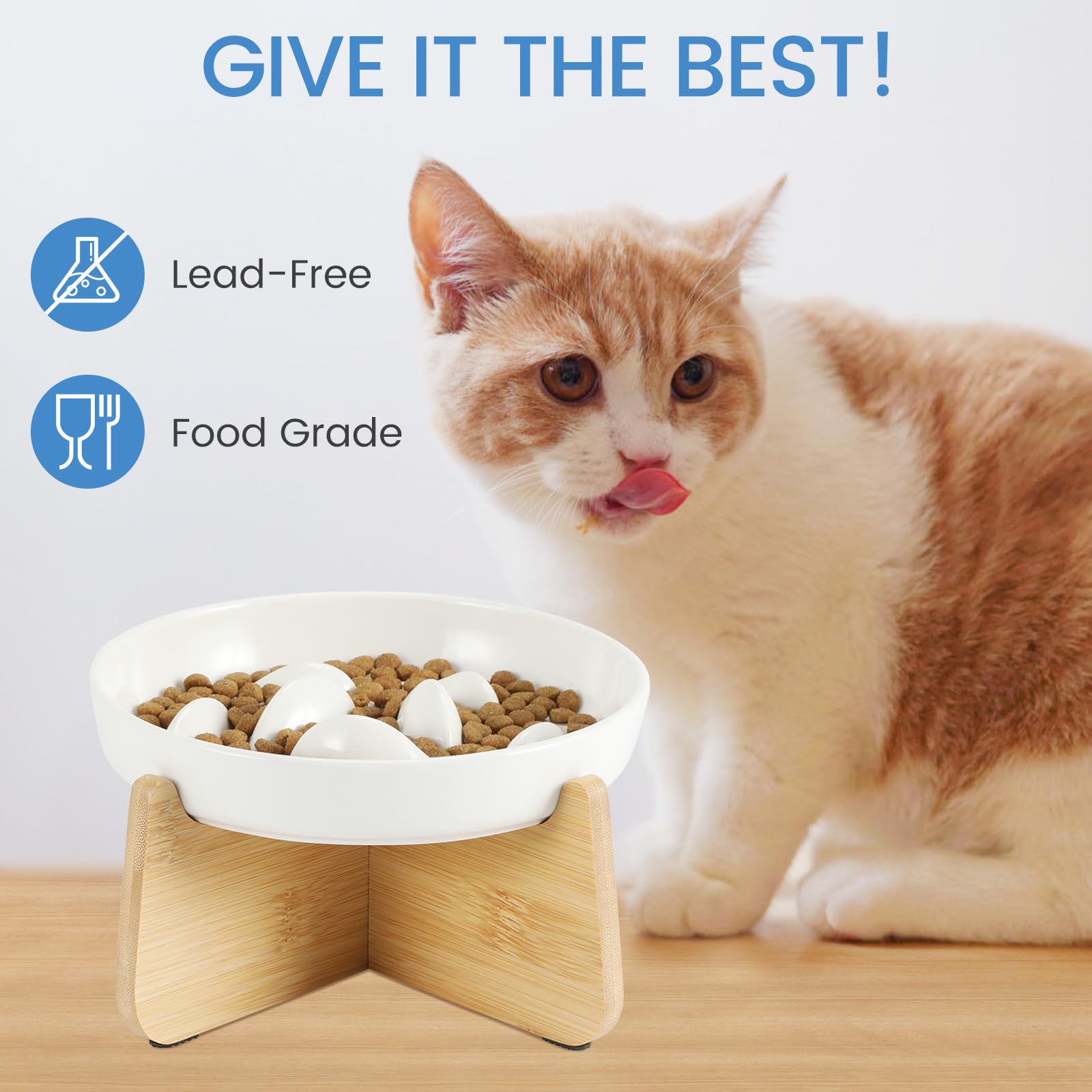Comedero Lento de Cerámica para Gatos – Cuenco Elevado Antivómitos (8 cm), Diseño Interactivo para Comer Más Despacio, Fácil de Limpiar y con Borde Antiderrames