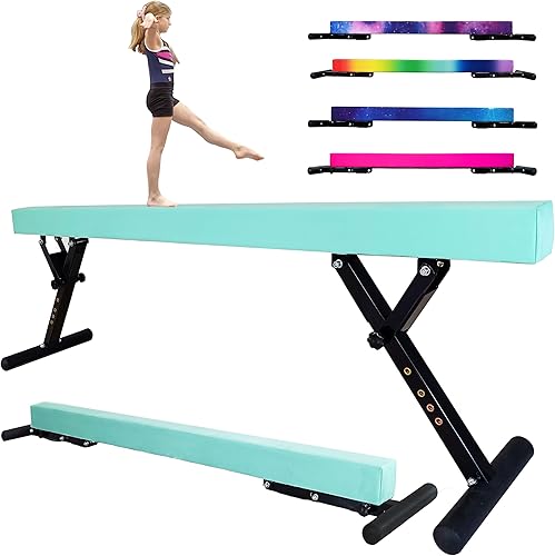 Viga balana ajustable para niños, haz de gimnasia de 8 pies, haz de piso alto y bajo para todos los niveles de gimnasia, equipo de gimnasia