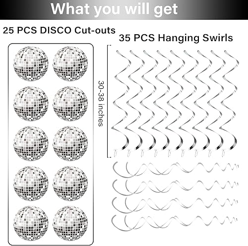 Miniatura 3 de 60 piezas de bola de discoteca brillante de los años 70 para colgar en espirales de fiesta de discoteca decoración de techo para fiesta de discoteca