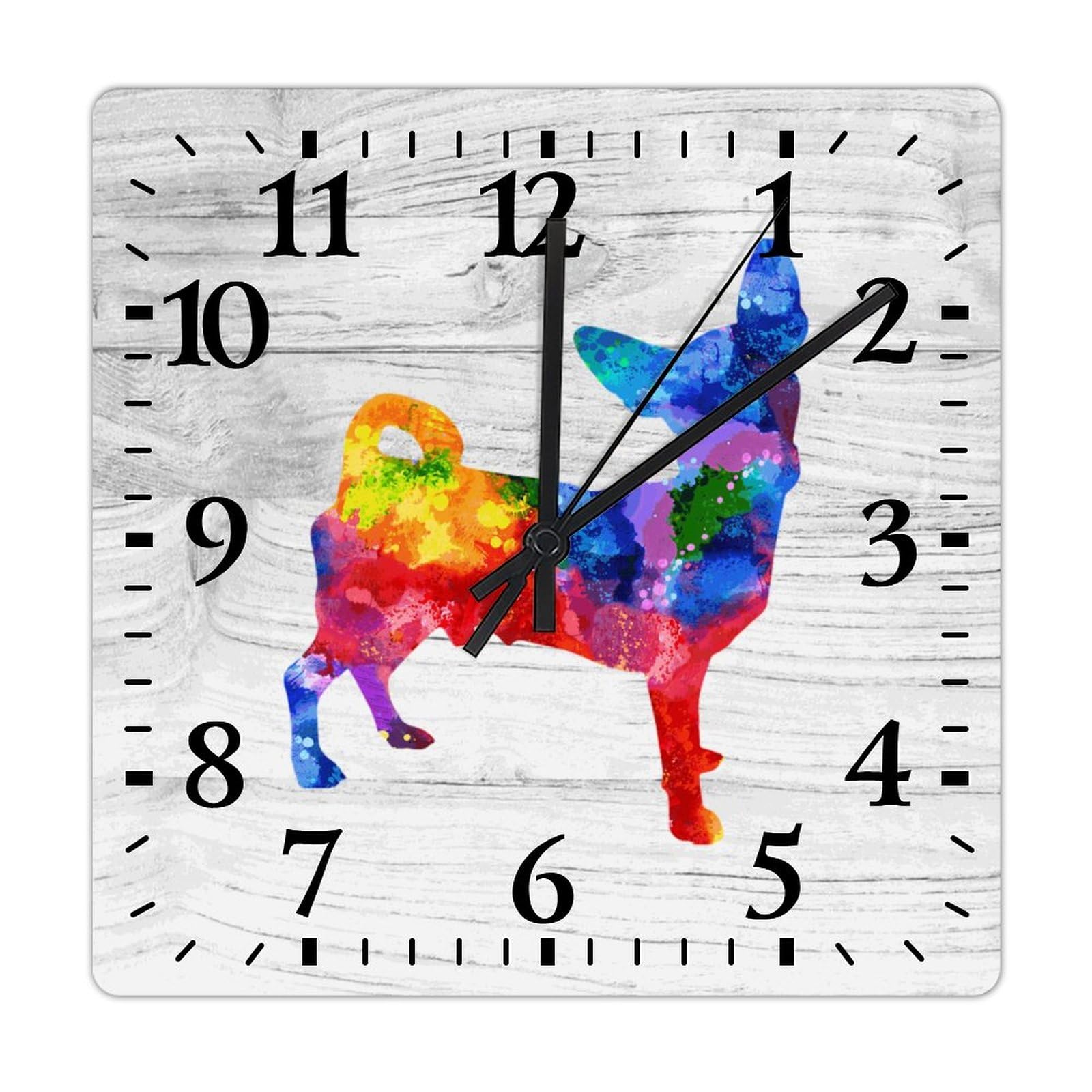 Horloge murale Chihuahua carrée 38 cm silencieuse pour salon et cuisine