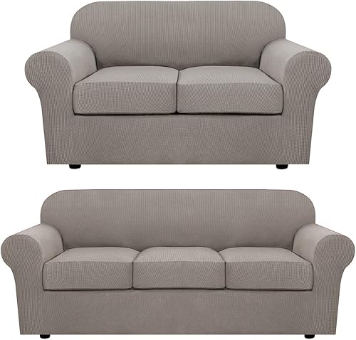 H.VERSAILTEX Fundas de sofá gris pardo para sofá de 3 cojines, fundas de sofá biplaza para sofá de 2 cojines
