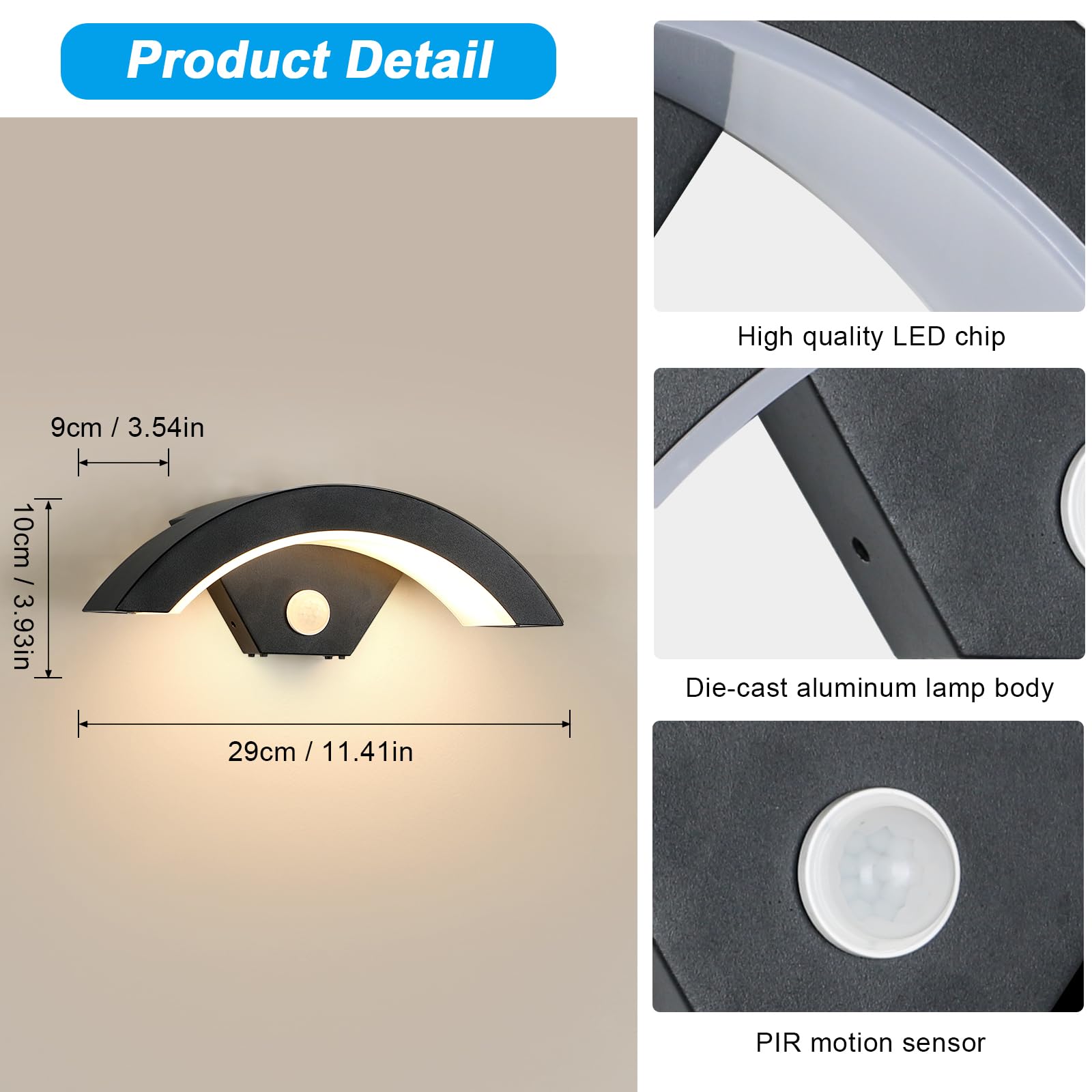 Applique Da Esterno A Led Con Sensore Di Movimento, 24w Grigio Antracite1920lm 3000k Lampada Da Esterno In Alluminio Ip54 Luci Esterne Per Corridoio 86809380