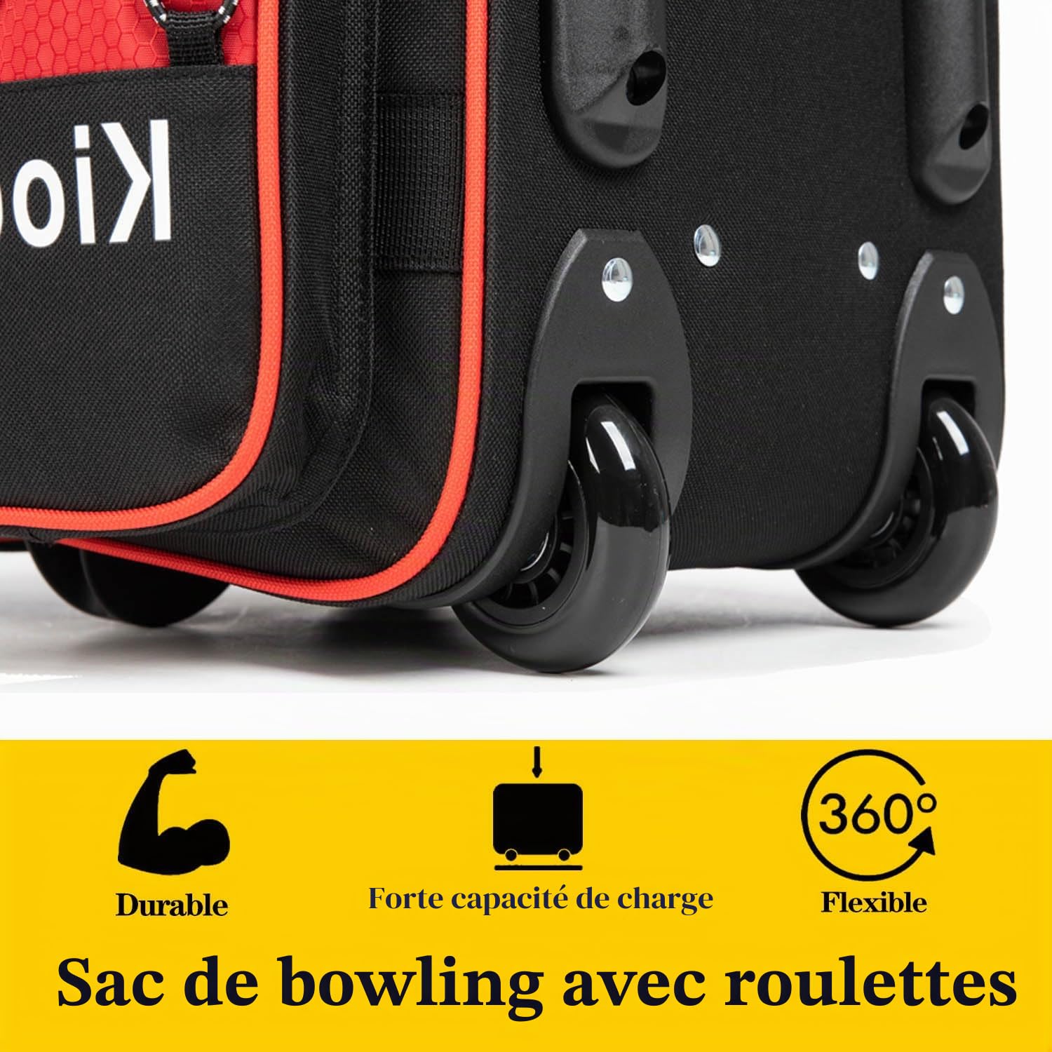 Sac de bowling à double rouleau avec 2 balles avec grand compartiment séparé pour chaussures et poche pour accessoires surdimensionnée, poignée extensible de 91,4 cm.