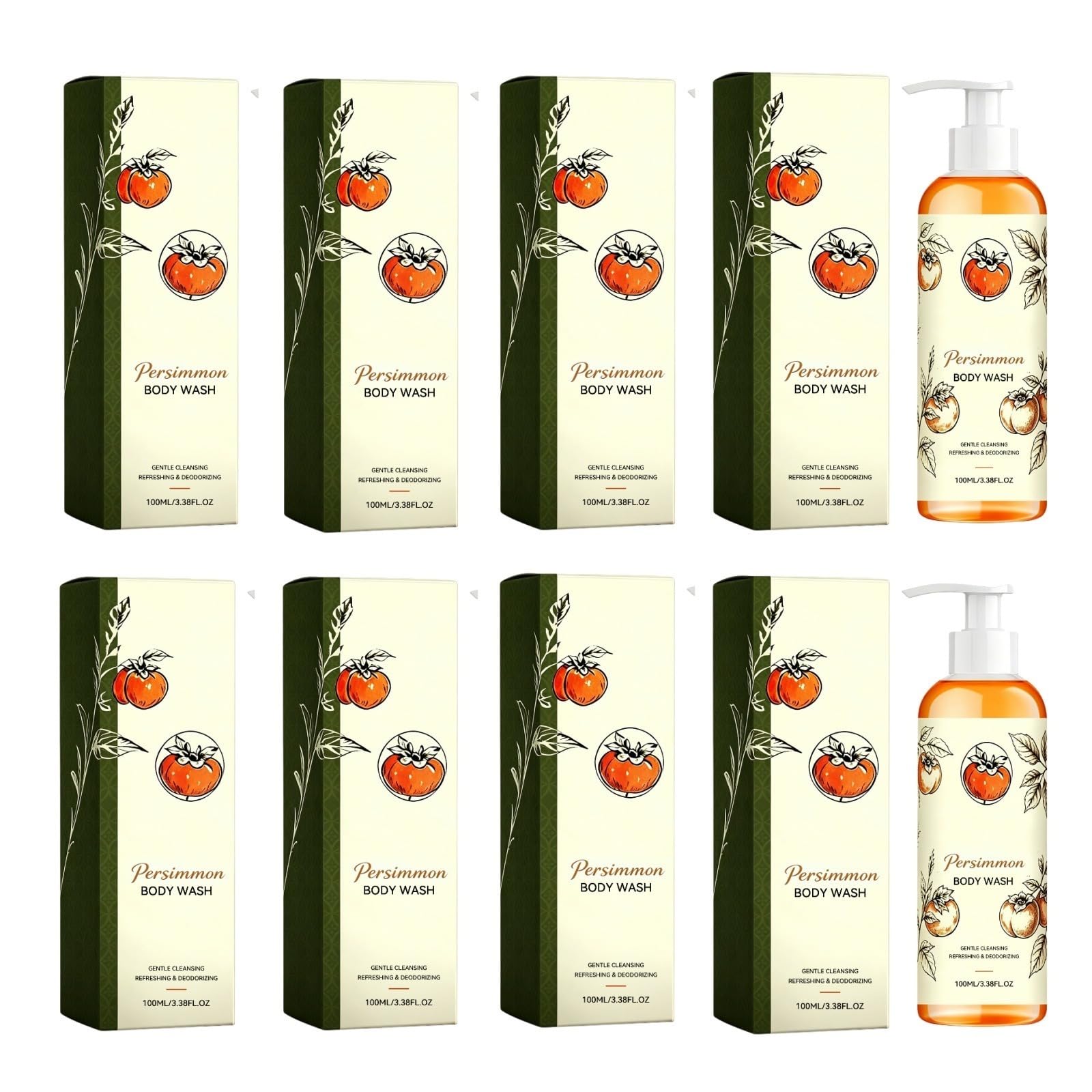 Gel Doccia Detergente Corpo Profumo Frutta Dolce Deodorante Fresco | Cura del corpo del gel doccia con estratto di cachi pulizia delicata effetto deodorante per uso quotidiano