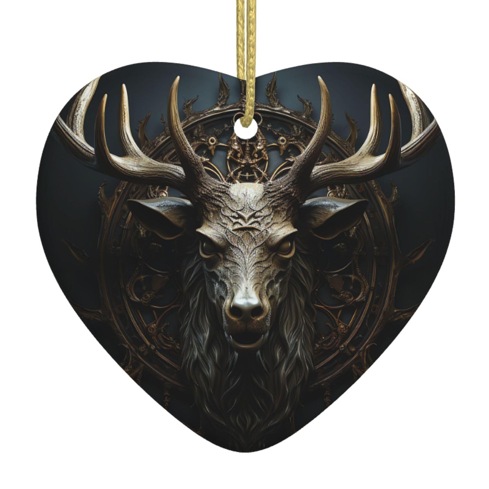 Antlers Christmas Ornament 2025 Heart Ceramic Hanging Ornaments for Home Decor Christmas Decorations with Gold Rope Double-Sided Xmas Tree Ceramic Hanging for Holiday Party