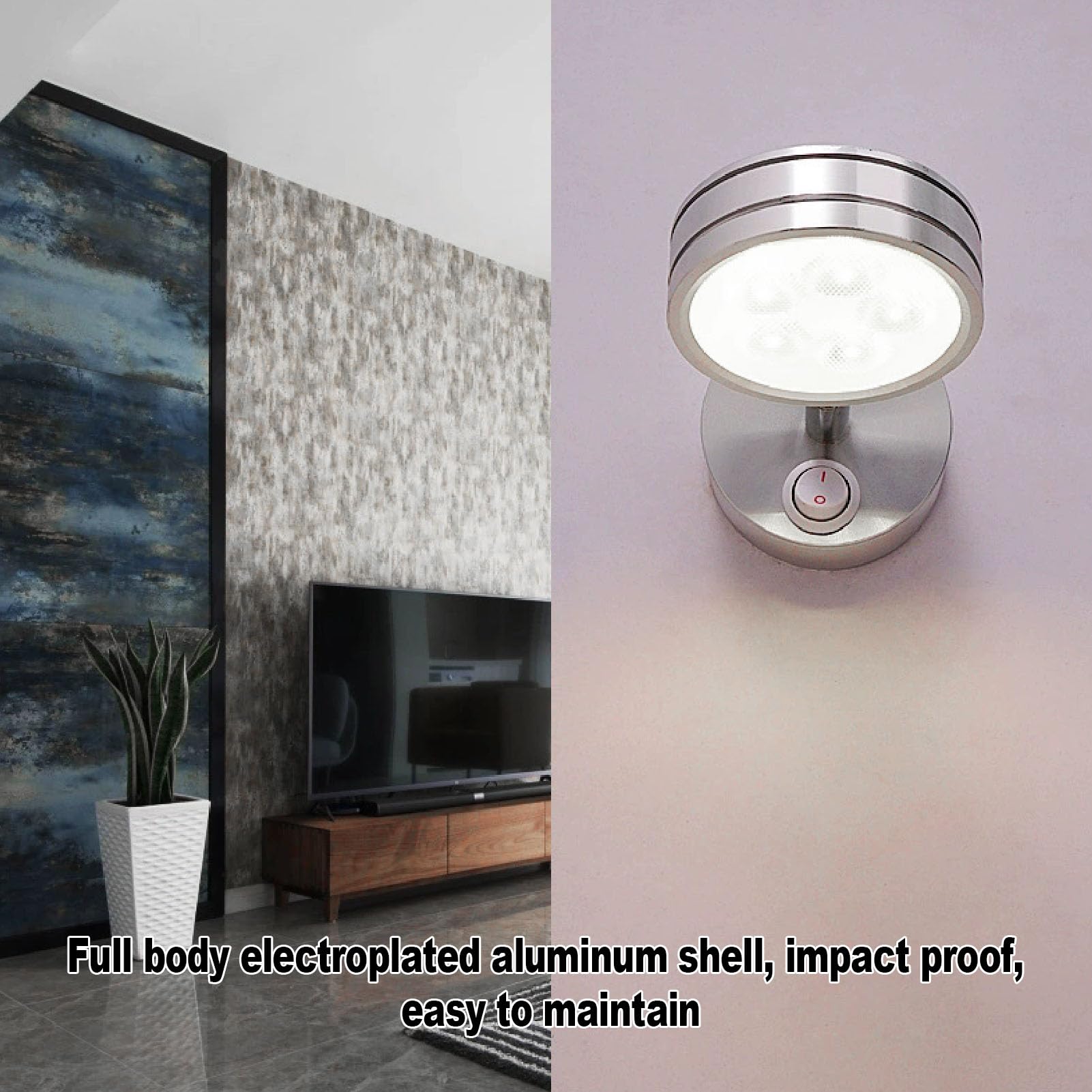 ASHATA Picture Lights for Wall, Painting Frame Lights, 5W LED Beads, Adjustable 90° Downward, Manual Switch Control, Electroplated Aluminum, for Painting Frame Cabinets