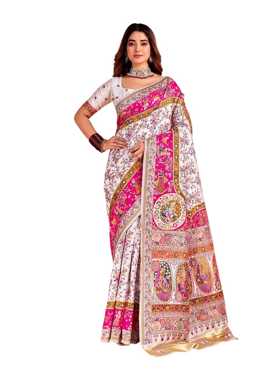 satika vastram Kashmiri Pashmina Silk Saree Rich Thread Woven Border And Pallu With Blouse Piece-picture-10