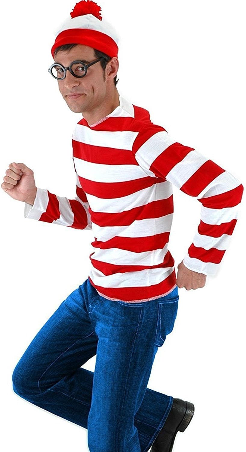 Red&White Stripes Cosplay Costume,Halloween Costumes,Funny Sweatshirt Outfit Glasses Suits Medium Men