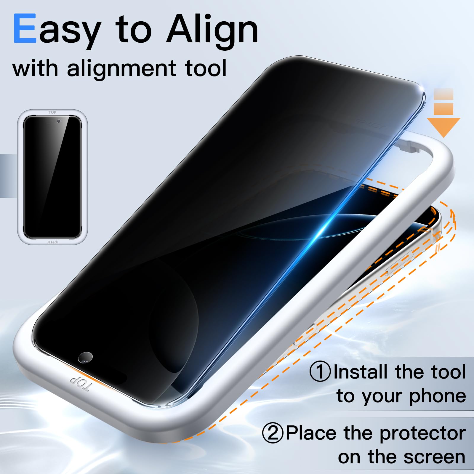 JETech Privacy Pellicola Protettiva per iPhone 16 Pro 6,3 Pollici, Anti-Spy Vetro Temperato Film con Strumento di Installazione Facile, Pacco da 2