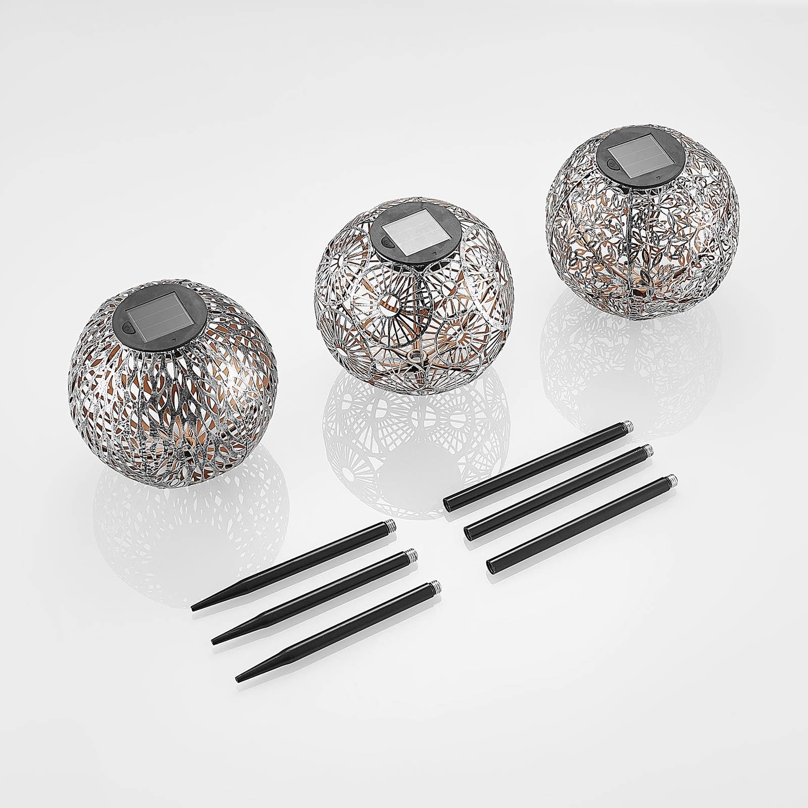 Lindby 3er Set LED Solarleuchte Vilani (spritzwassergeschützt in Alu aus Metall (3 flammig,) - Dekorationsleuchte Solarlampe