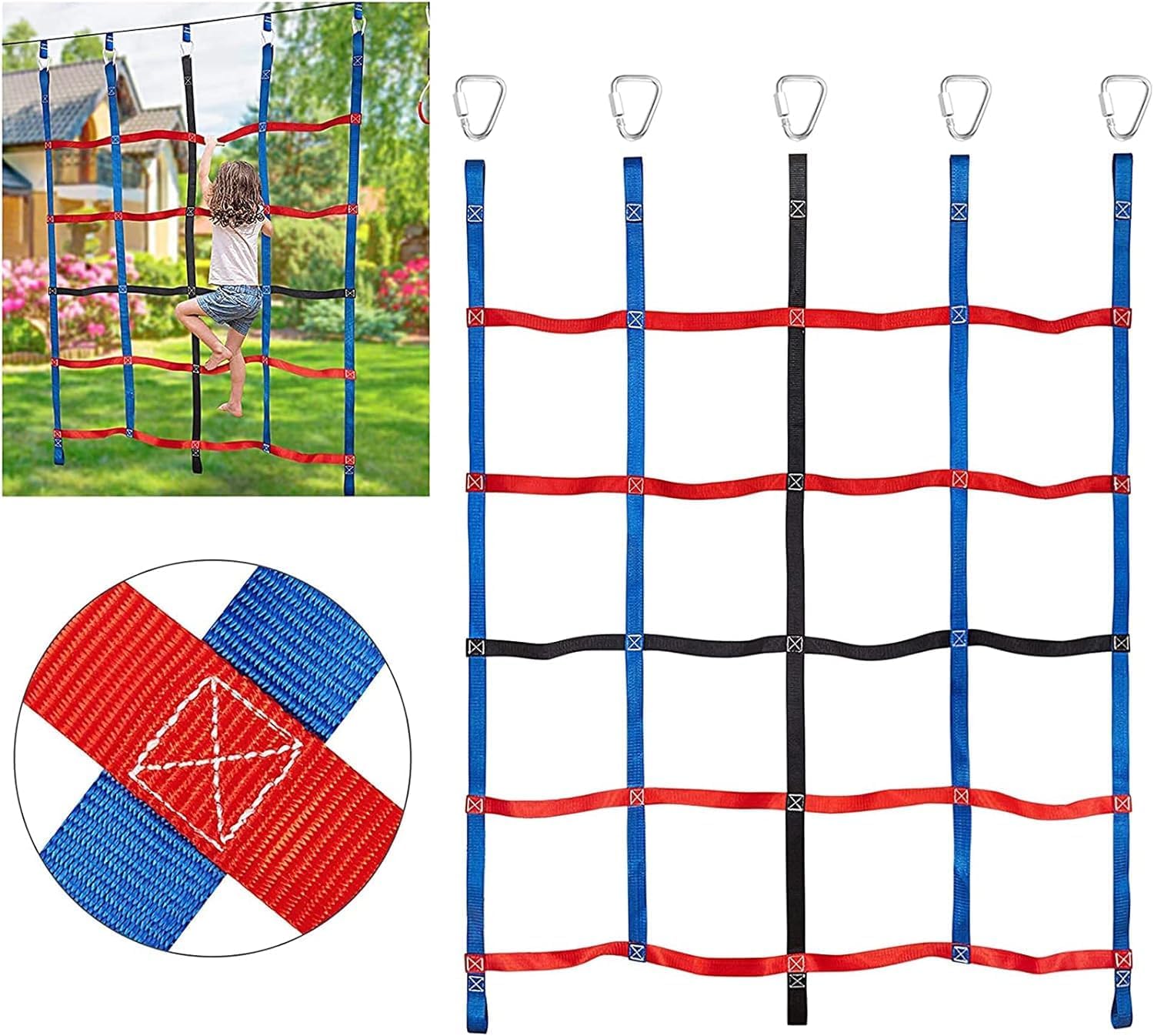 Climbing Net, Heavy Duty Climbing Cargo Net Rope Ladder, Outdoor Cargo Webbing Net for Playground Climbing Games