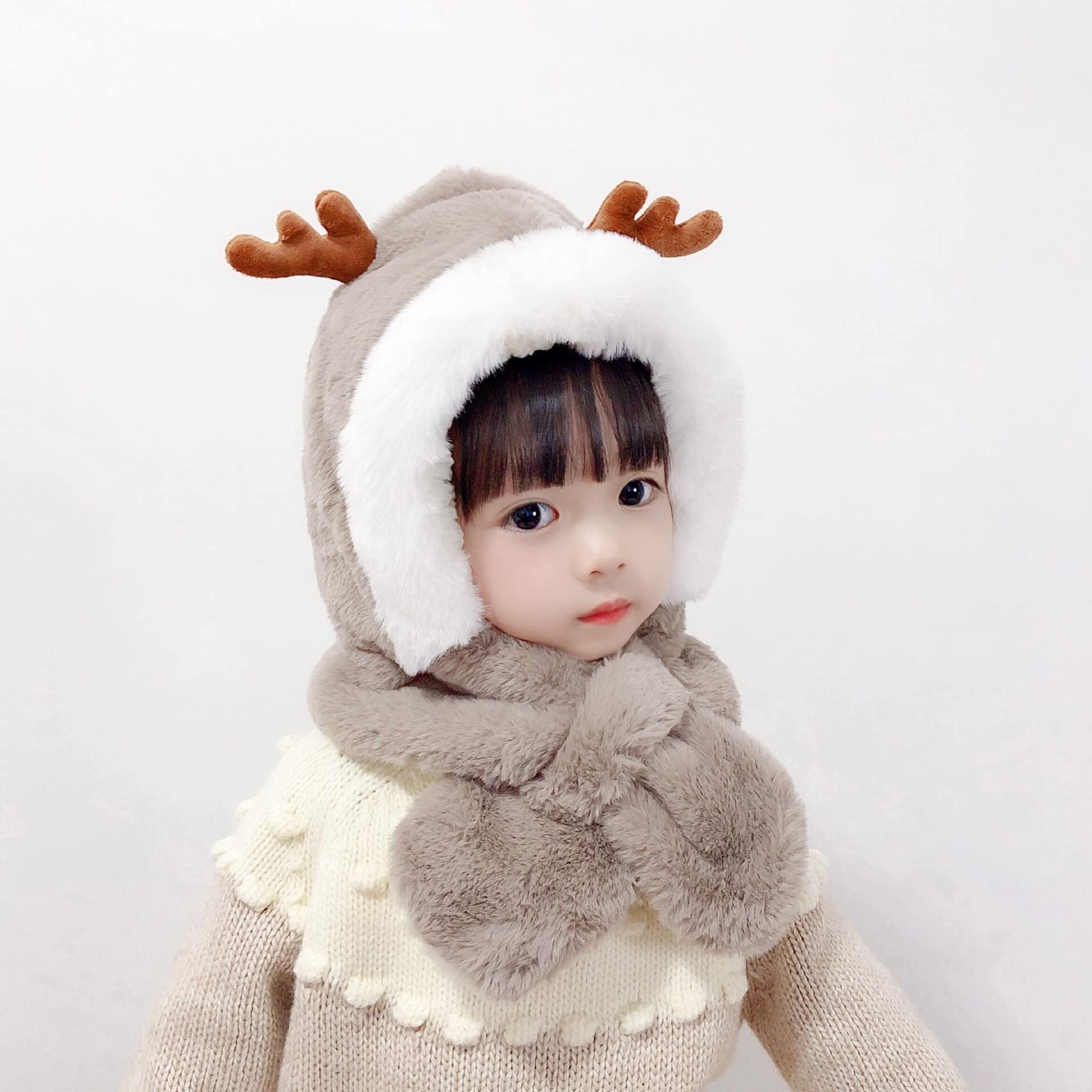 Tricky Shopper™ Kids (3-6 Year) Winter Warm Children Hat Plus Fleece Kids Caps Cartoon Elk Hat for Girls I Boys Warm Cap with Scarf (Brown Color) 1