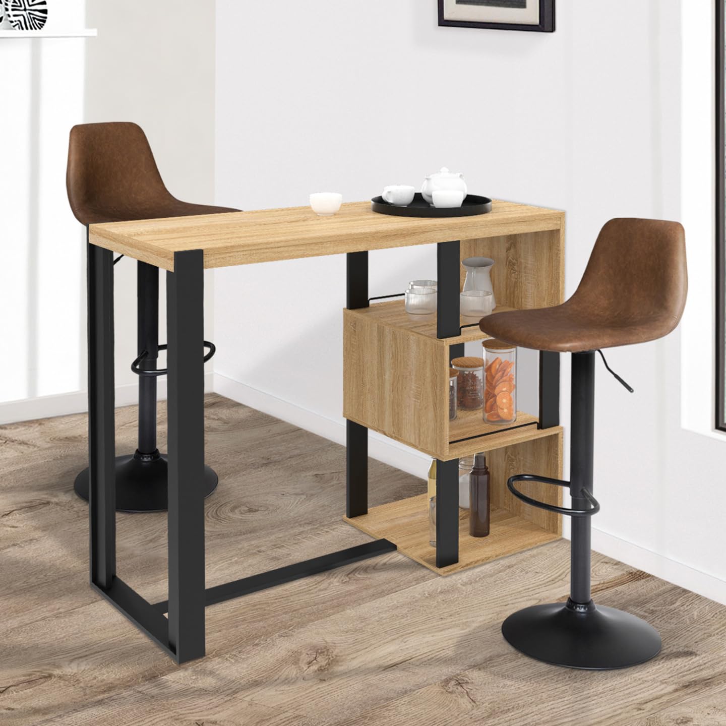 Table Haute Bar Phoenix 113 Cm - Bois Et Blanc - IDMarket - Pour Cuisine Ou Bureau