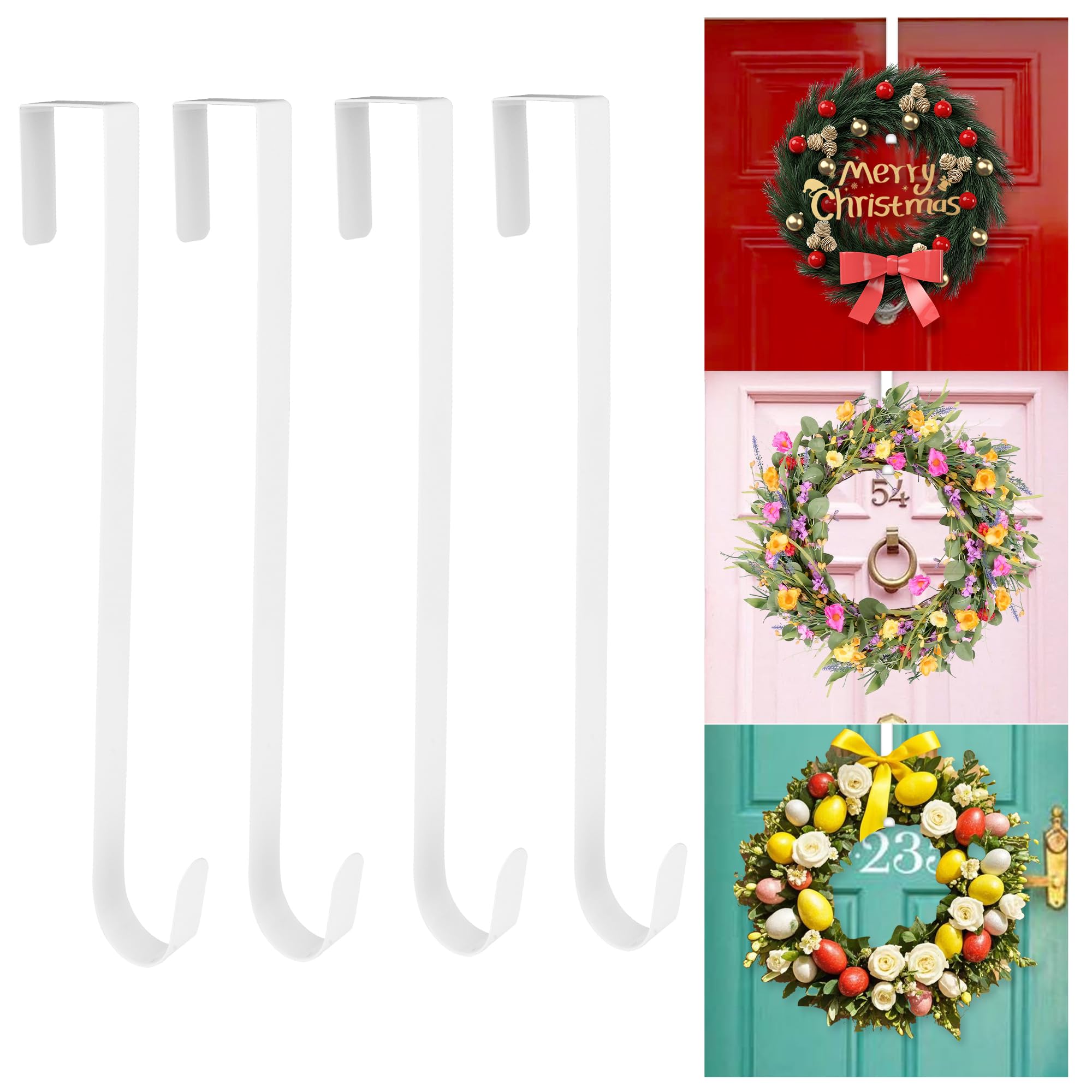 4 Pack Wreath Door Hanger, 15 Inch Metal Wreath Hooks Holder