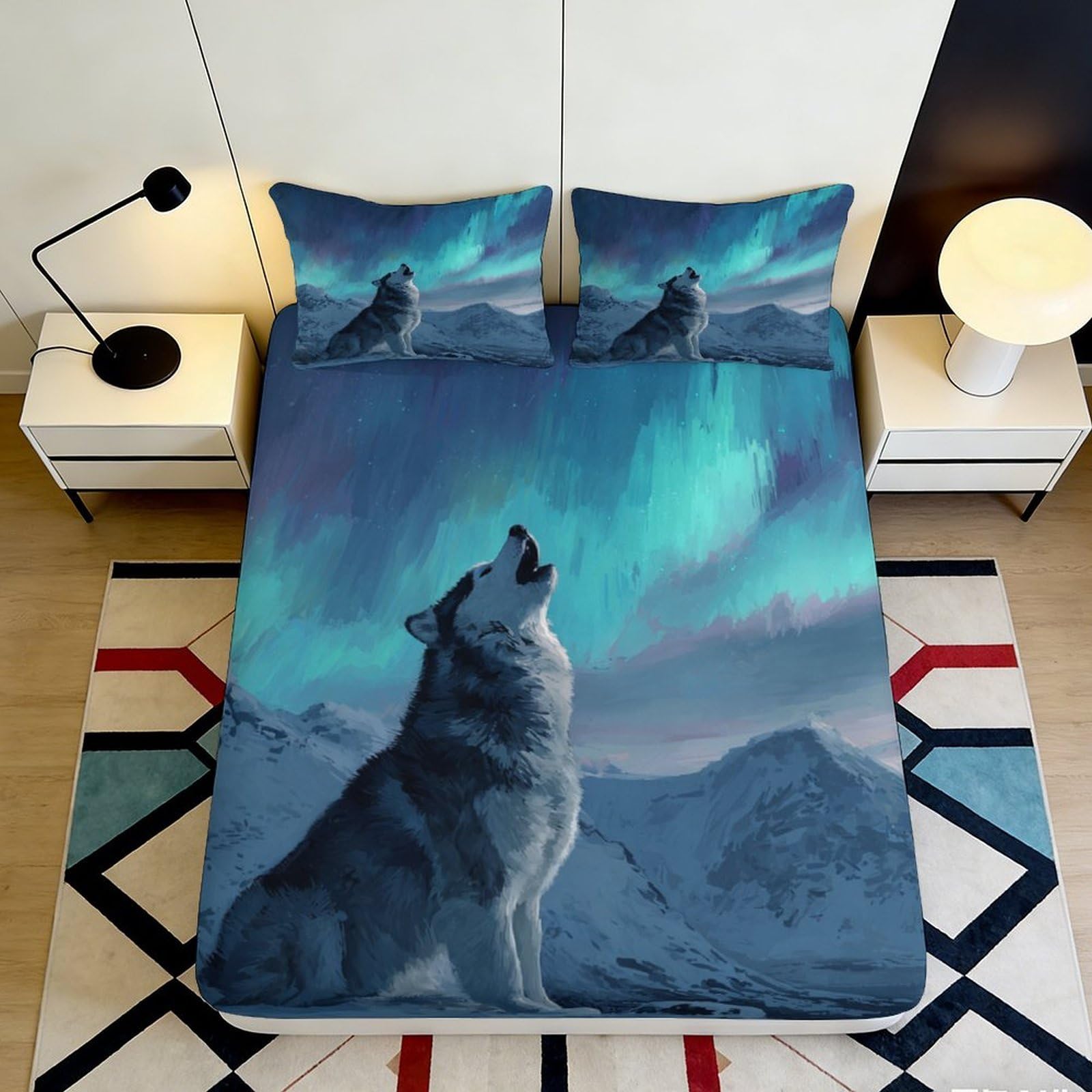 Jqzkxnhpbr Style-5 3D Printed Aurora Wolf Fitted Sheet Microfiber Soft Breathable Mountain Landscape Bed Cover For Bedroom Dorm Mattress Protector Decor 90X200x25cm