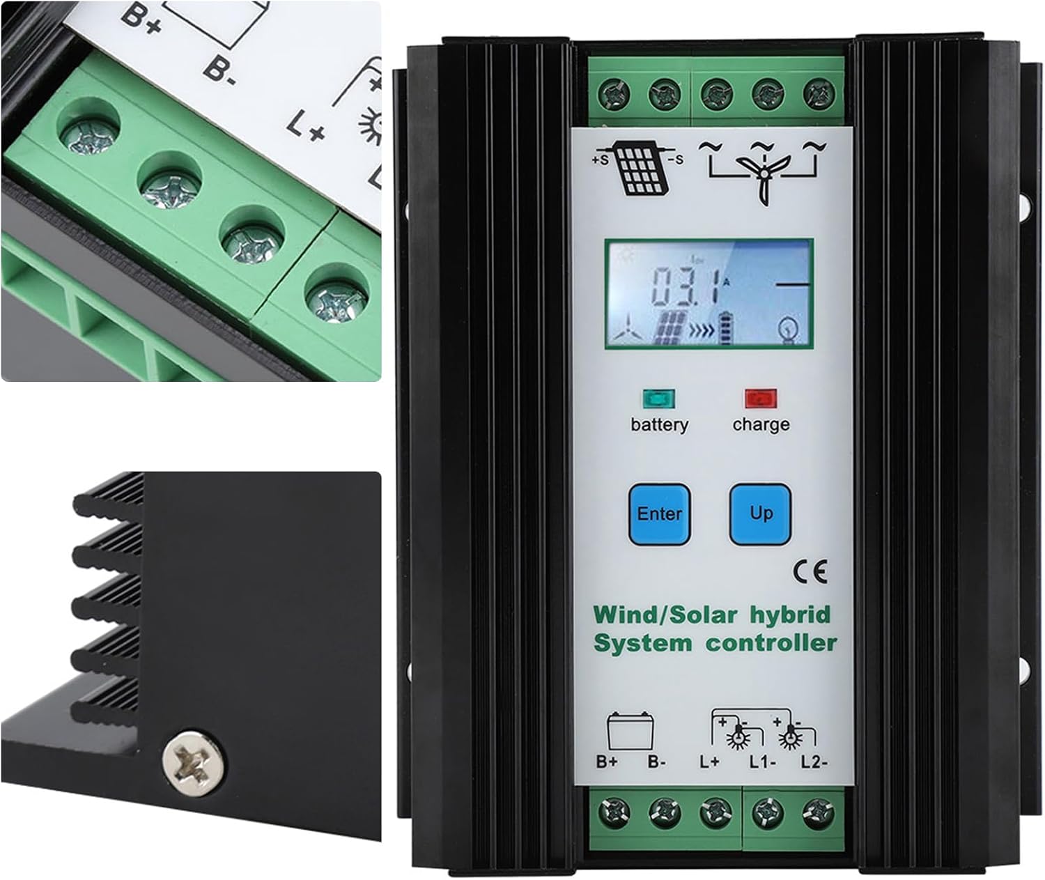 Wind Solar Hybrid Controller, Digital Intelligent Boost Charging Regulator, LCD Display 12V 24V Power for Renewable Energy Systems