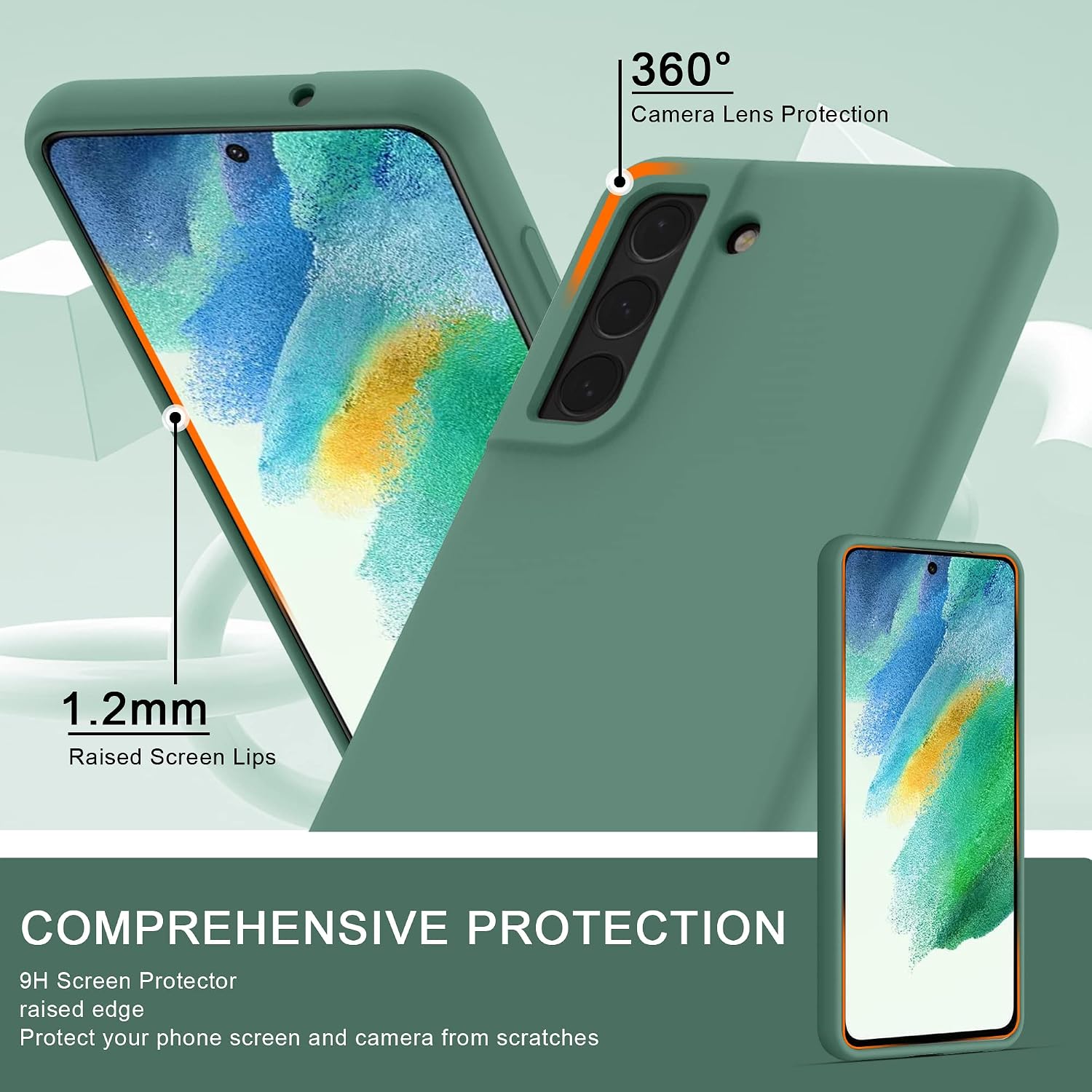 PULEN for Samsung Galaxy S21 FE 5G Case, Silicone Shockproof Protective Cover Slim Soft Stylish - Pine Green