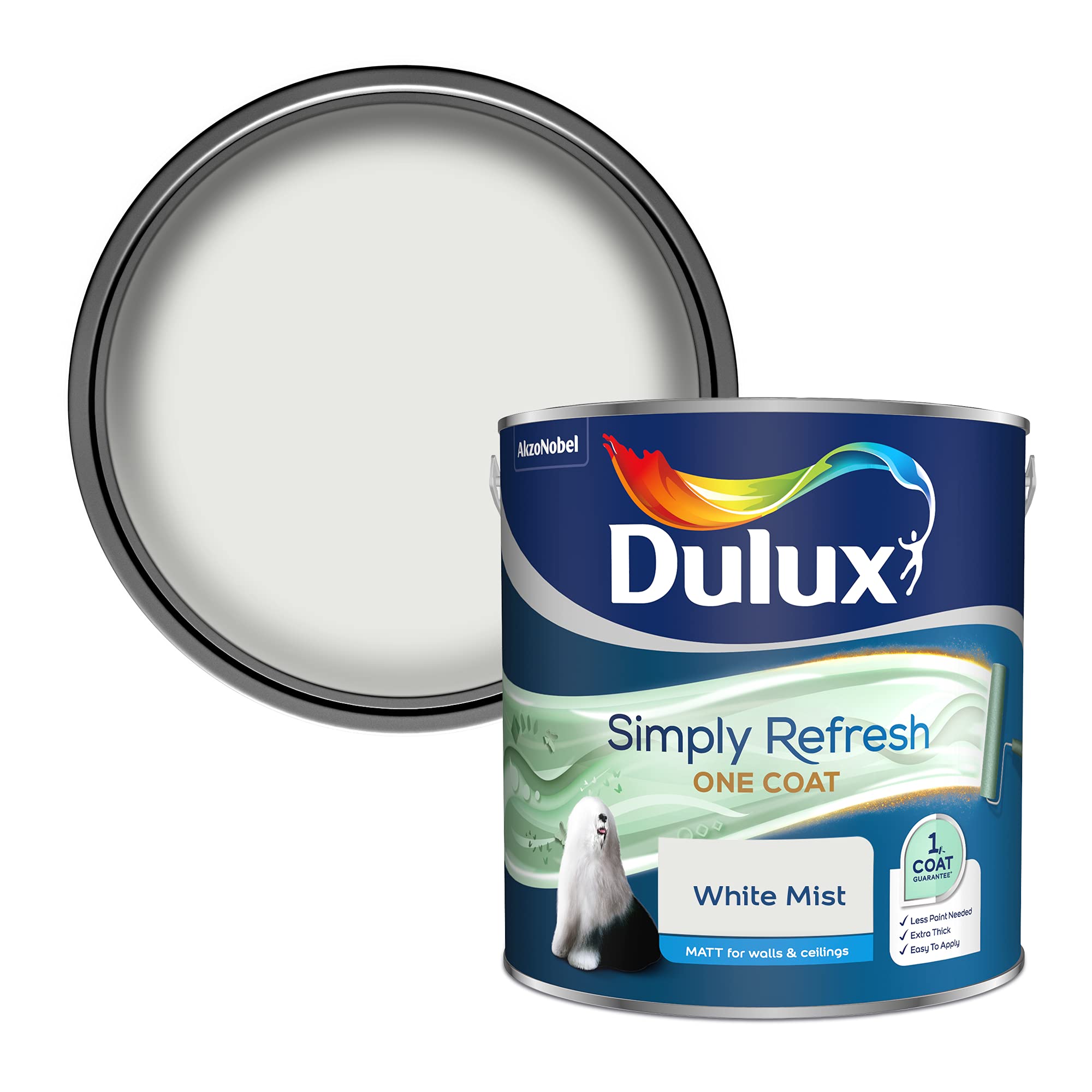 Dulux One Coat White Mist Matt Emulsion Paint, 2.5L