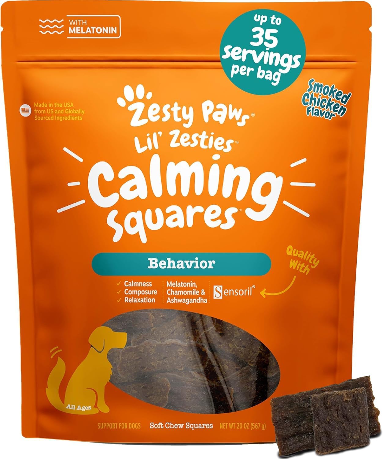 Zesty Paws Flavored Soft Chews - Calming for Dogs Anxiety Composure Relief with Ashwagandha Melatonin Chamomile Passionflower Dog Stress Separation Aid for Fireworks and Thunder 20 oz
