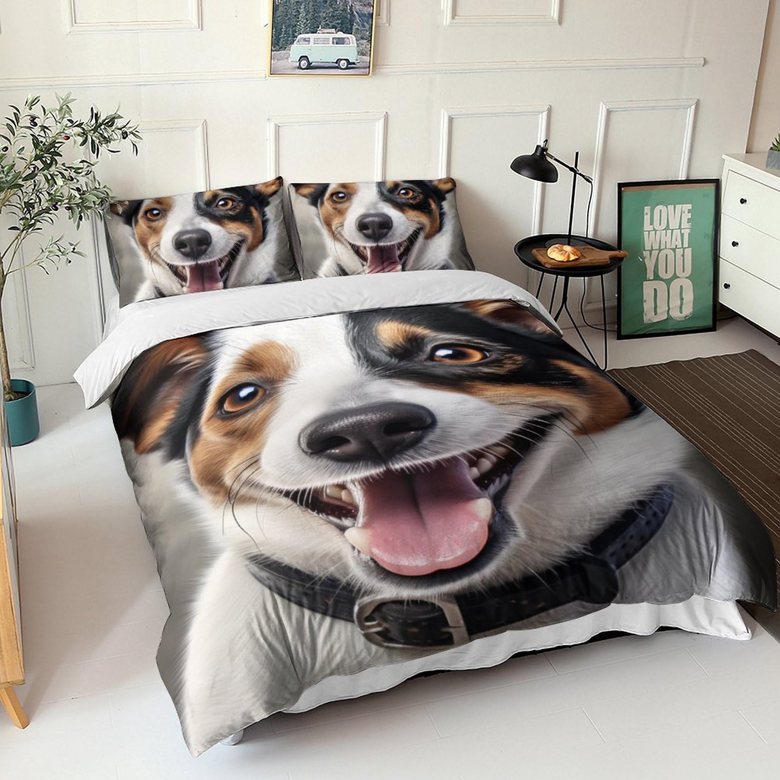 Parure de lit 3D animaux mignon chien avec taies d'oreiller microfibre pour fille et garçon