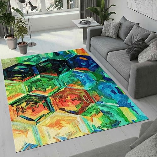 Alfombra retro con diseño hexagonal colorido de los años 70S, suave, para dormitorio, decoración del hogar, alfombra de pelo corto, moderna para