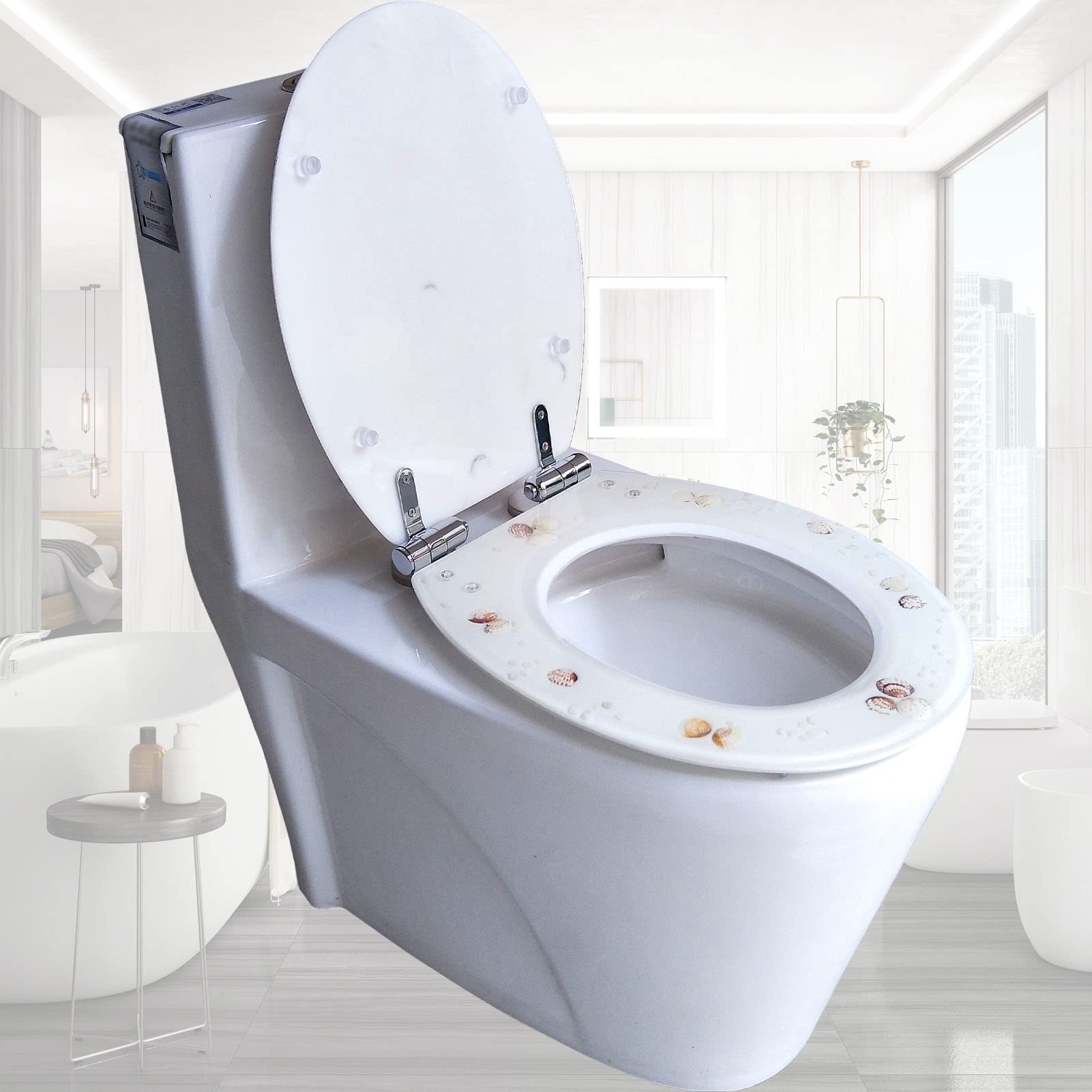 Absenkautomatik, Toilettensitz, leise schließen, robuste Kunststoffschüssel, rutschfeste Stoßstangen, einfache Installation für längliche runde offene Fronttoiletten, verstellbar, leicht, langsam