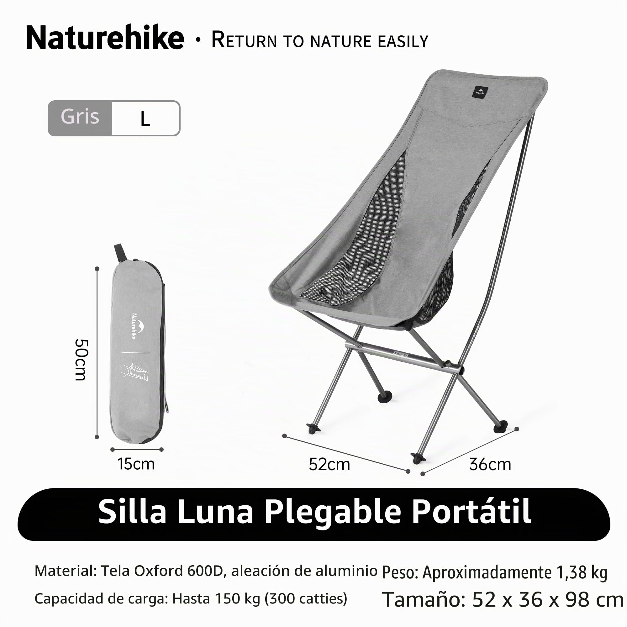 Naturehike Silla de Camping Plegable portátil Ultraligera con Bolsa de Transporte, Silla de Pesca Ligera, desmontaje rápido y Montaje, para Camping, pícnic al Aire Libre
