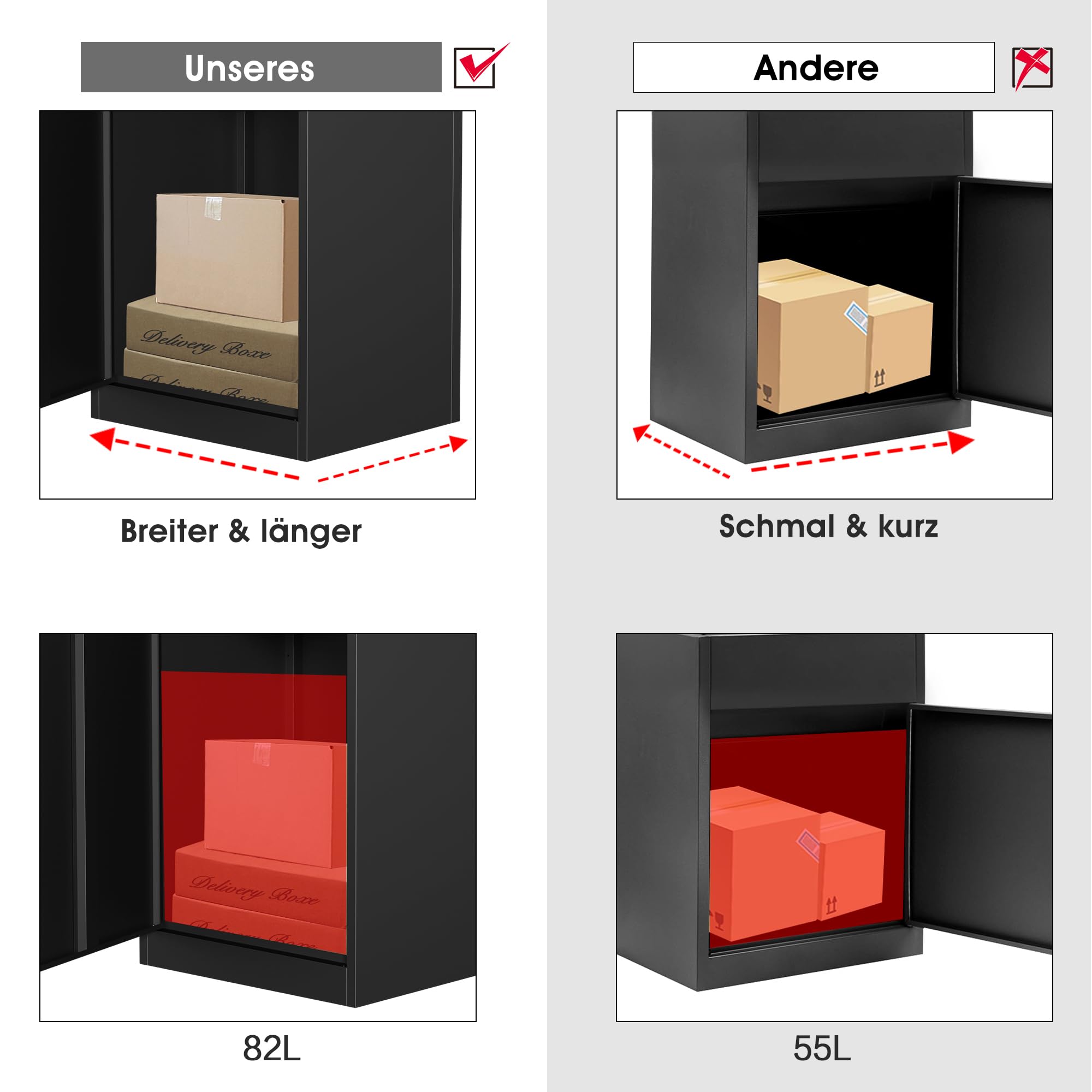 Paketbox Briefkasten mit Paketfach Paketbox Draussen Groß XXL Diebstahlgeschützter Paketbriefkasten Standbriefkasten mit Code-Schloss, wandmontiert wasserdicht für Veranda Garten