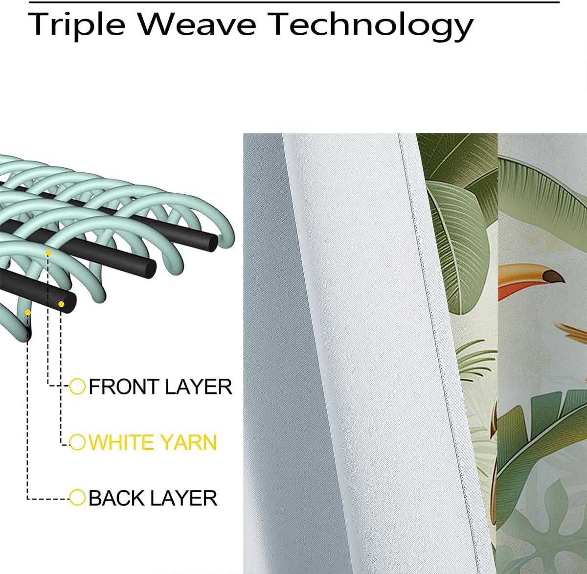 Tropical Leaf Blackout Curtains for Girls Boy Home Decor, Nature Jungle Plant Hawaiian Bird Grommet Thermal Insulated Drapes Darkening Window Curtain for Bedroom Living Room, 84 x 84 Inch