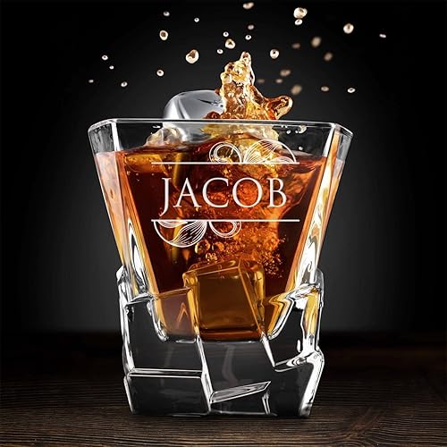 Miniatura 5 de Maverton Decantador de whisky personalizado y 6 vasos para hombre - Elegante juego de whisky para él - Modelo de cubitos de hielo - Artículos de bar