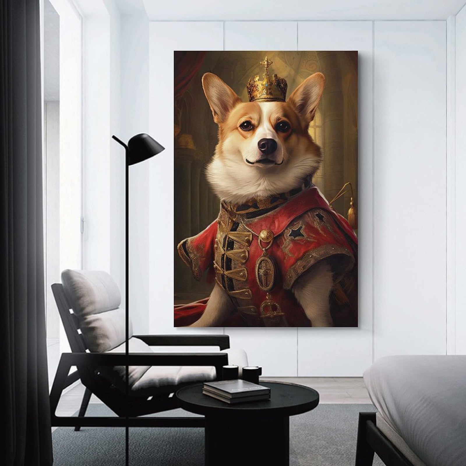 Junmoney Unframe-Style-35 Decorative Wall Artwork Corgi The King, 20X30inch(50X75cm), For Lounge, Bedroom Or Personal Spaces, Thoughtful Wall Decor For Art Lovers