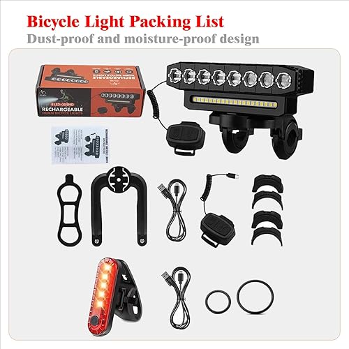 Miniatura 8 de Faro de bicicleta recargable impermeable con bocina - 6 modos LED, duración de la batería ultra larga, luz desmontable para bicicleta de montaña