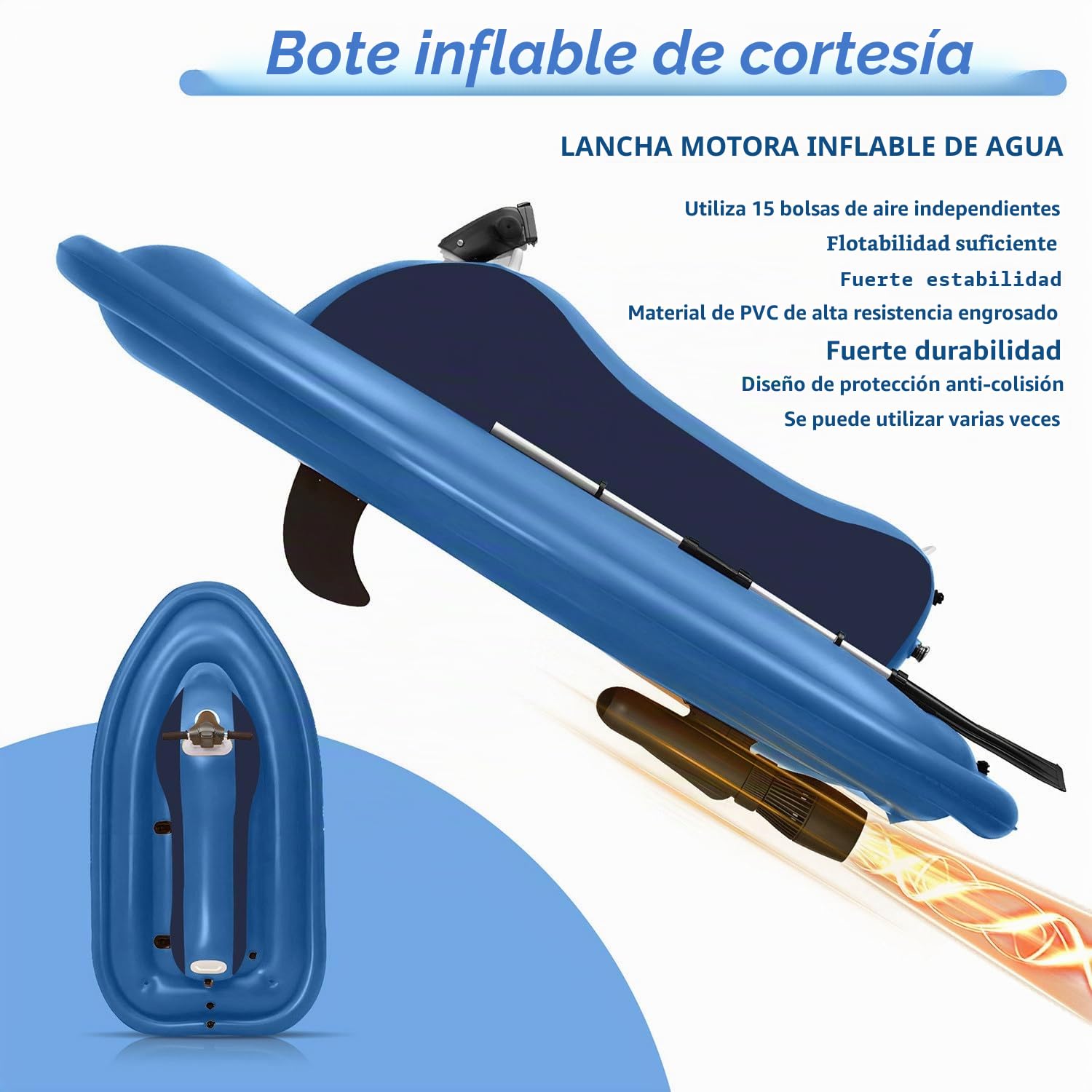 Moto acuática inflable eléctrica, kit de bote combinado inflable con motor SUP, propulsor a control remoto, bolsa de almacenamiento para asa y propulsor, capacidad máxima de 330 lb,500W10A