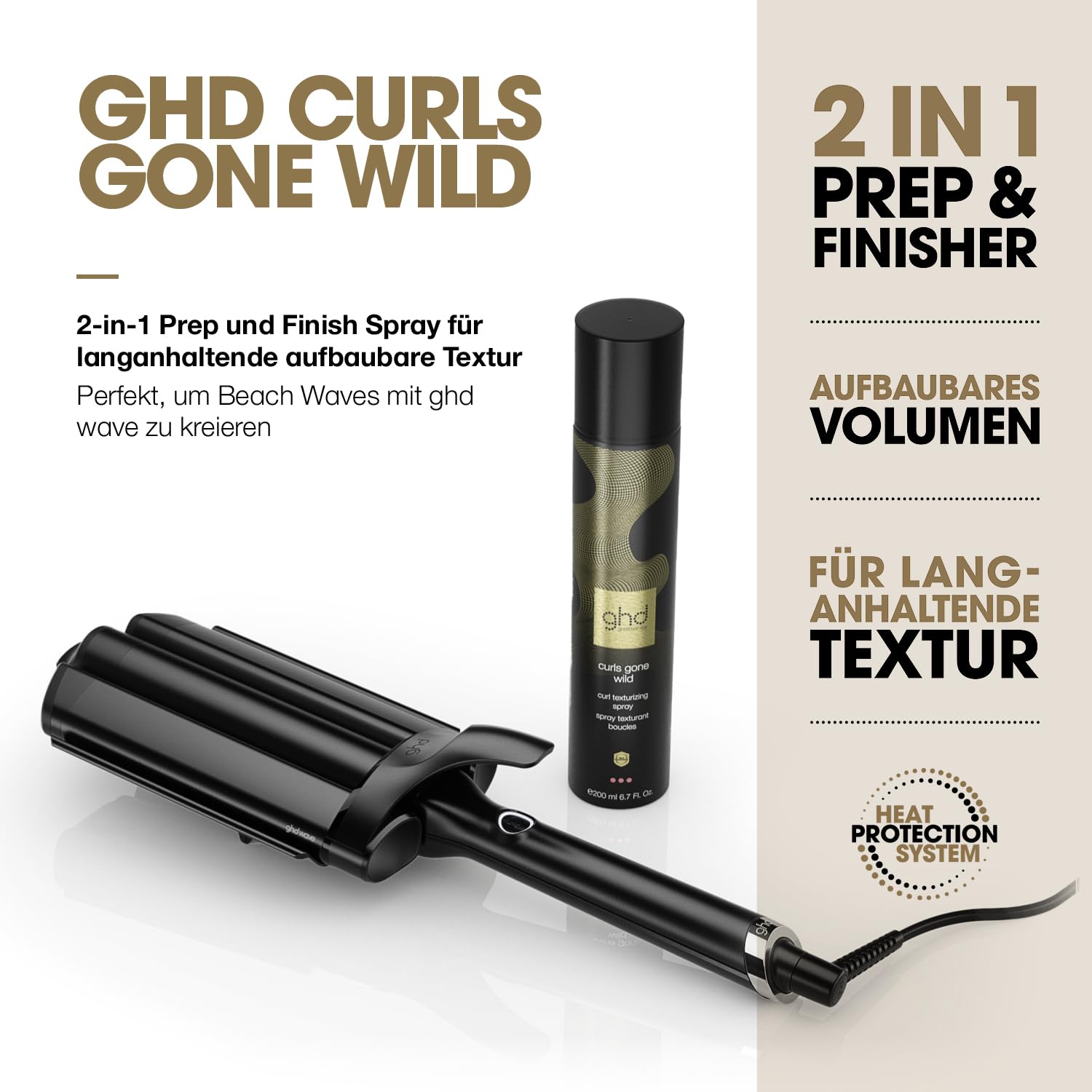 ghd curls gone wild - curl texturizing spray: Texturspray für mehr Volumen, 2-in-1 Spray zum Vorbereiten & Finish, aufbaubare Textur, langanhaltende Ergebnisse, für alle Haartypen; 200 ml