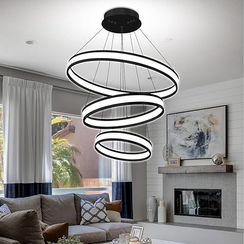 Miniatura 14 de Moderno candelabro LED de anillo dorado, iluminación colgante de acrílico LED regulable, lámpara ajustable para comedor, sala de estar, dormitorio,